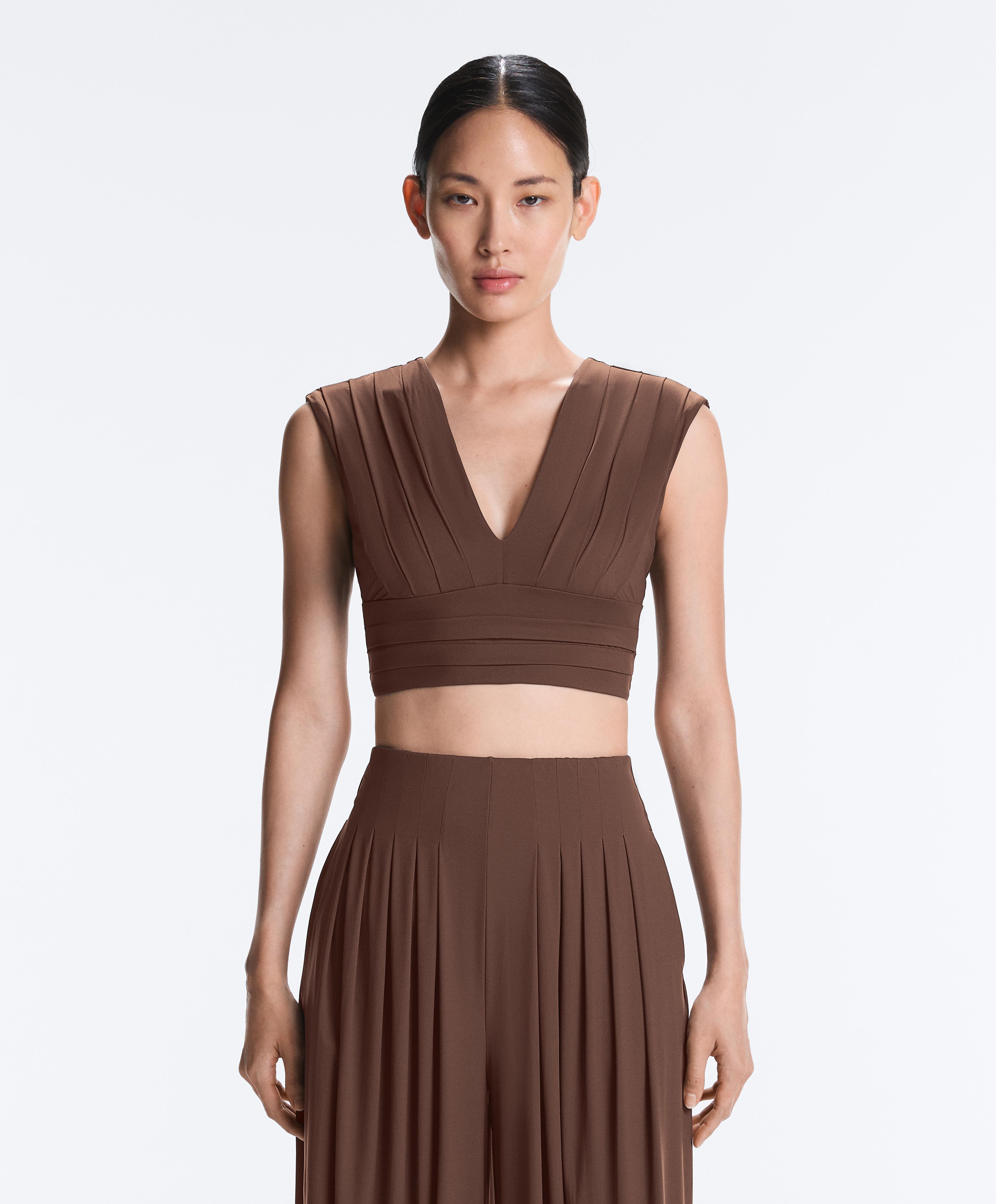 Light Touch pleated tank top — MID-BROWN
