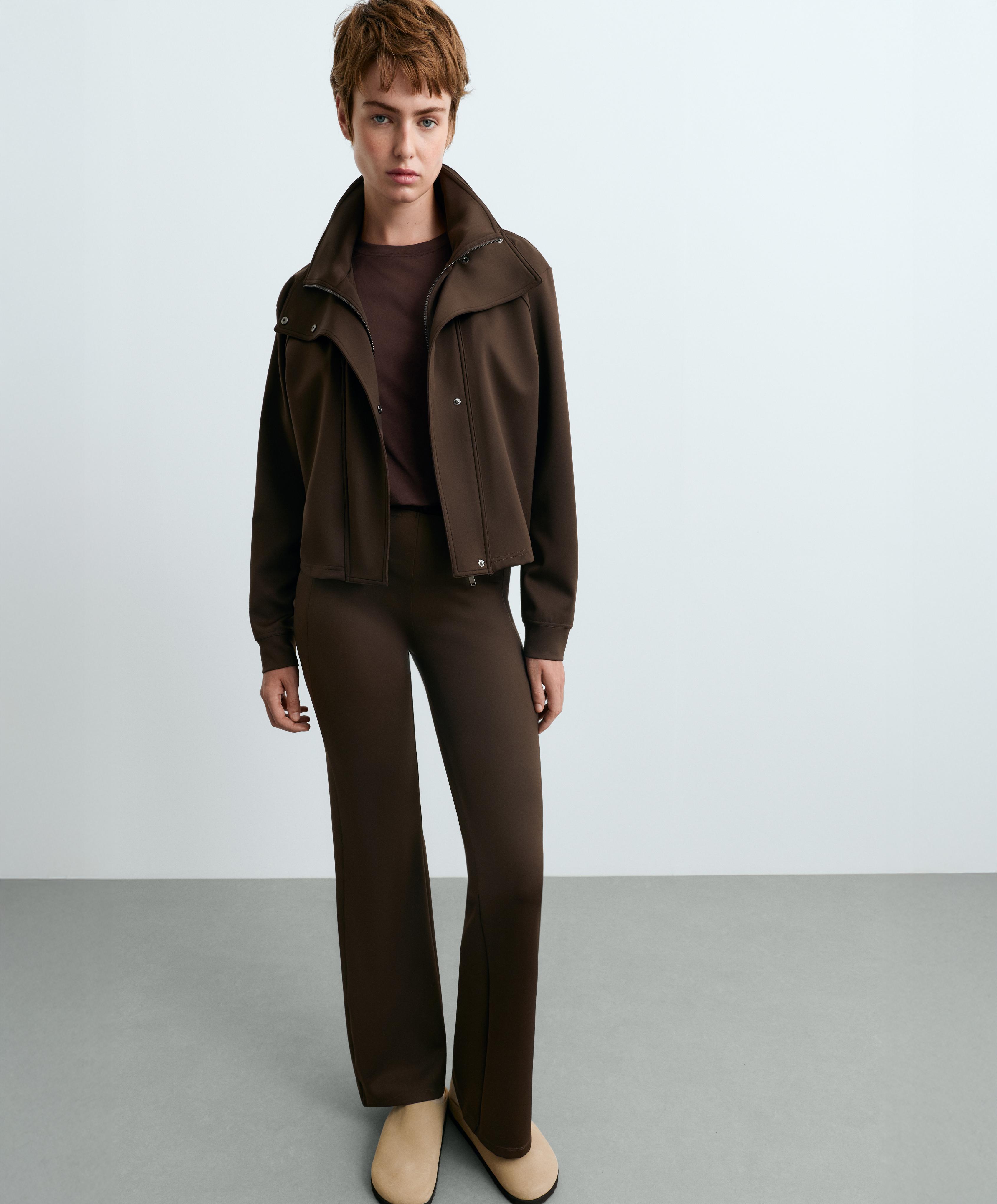 Neoprene-effect double-collar jacket — BROWN