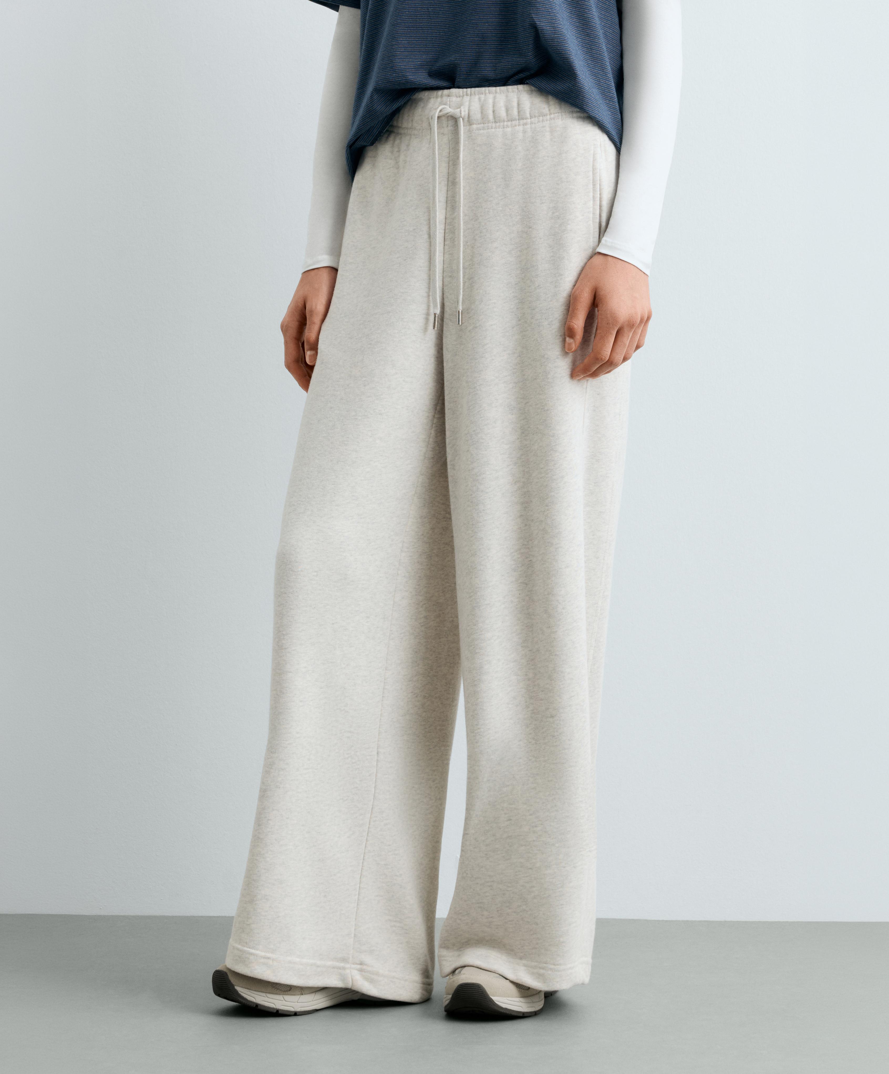 Heathered cotton straight-leg trousers — PALE GREY MELANGE