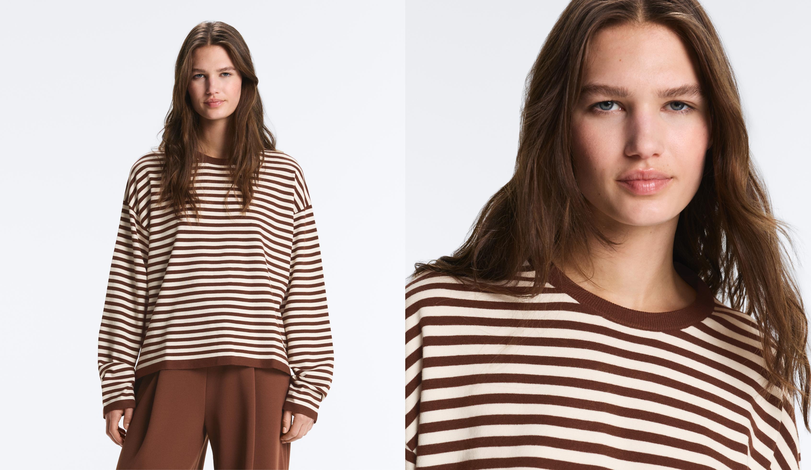 Striped long-sleeved jumper — PALE ECRU