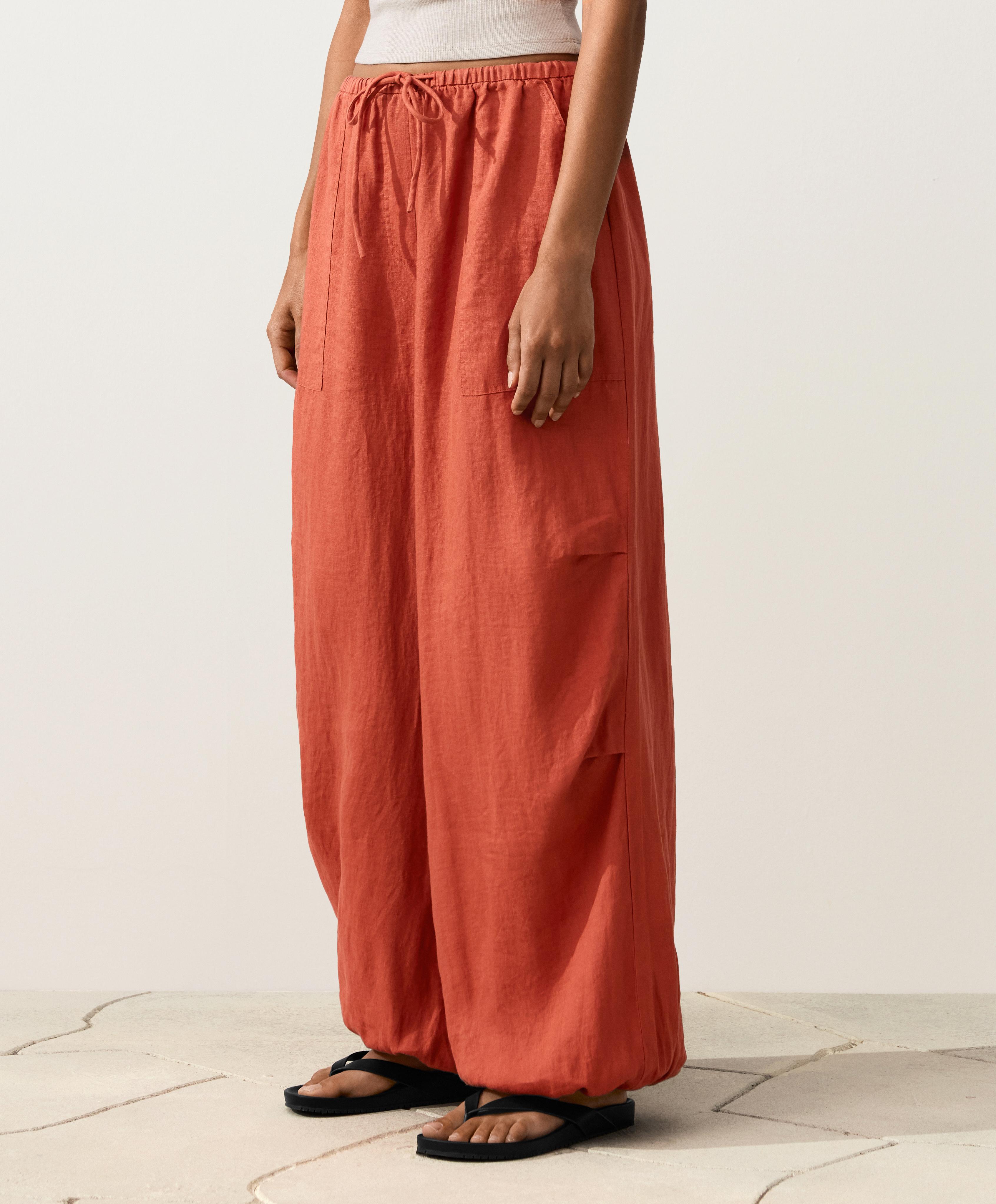 100% linen cargo bloomer trousers — BURNT ORANGE