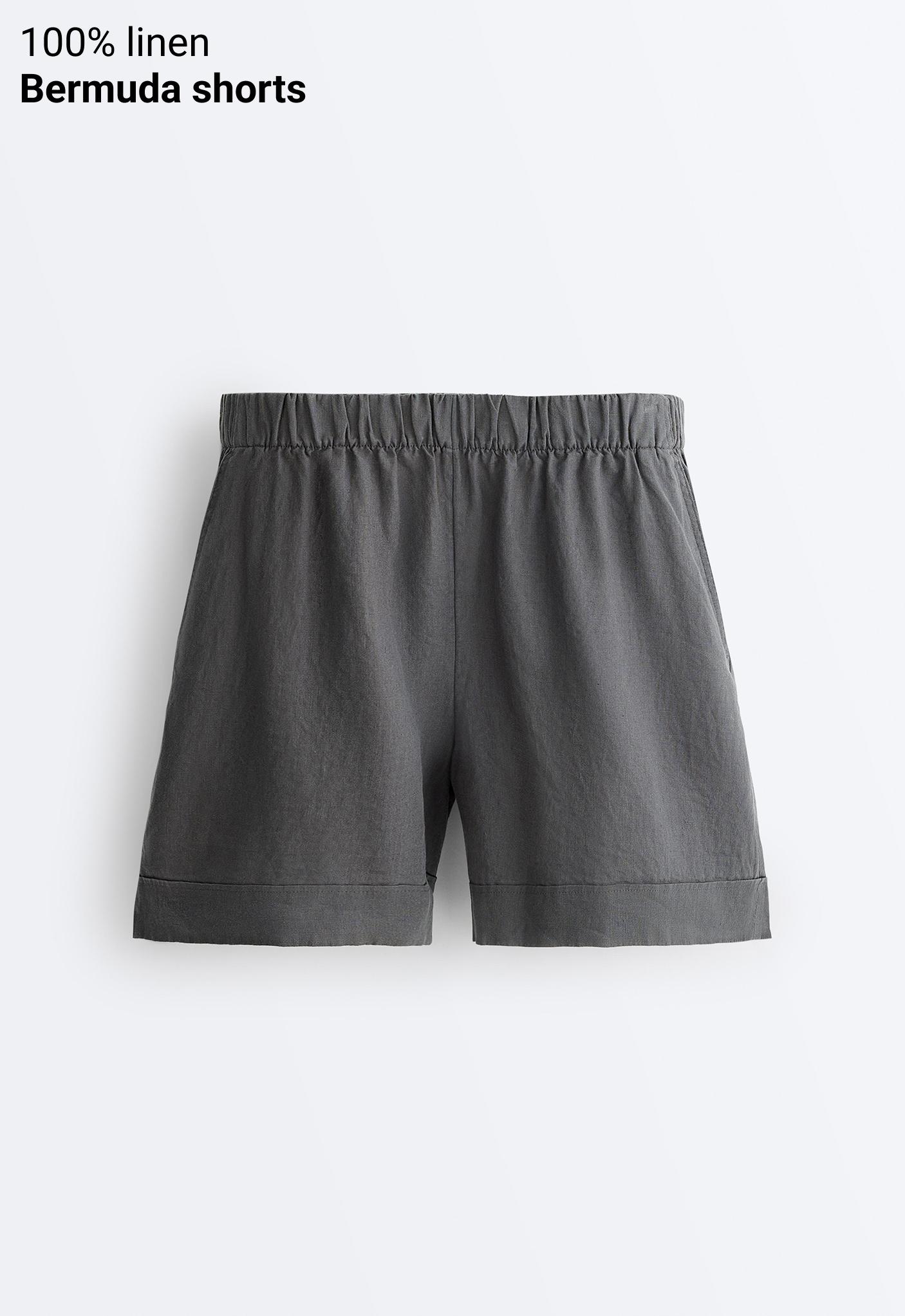 100% linen Bermuda shorts — STEEL GREY