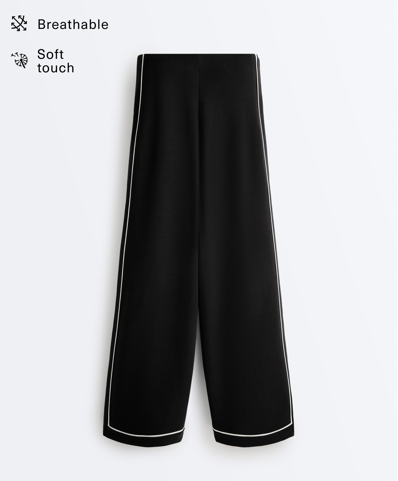 Soft-touch modal wide-leg trousers with contrast piping Soft-touch modal wide-leg trousers with contrast piping