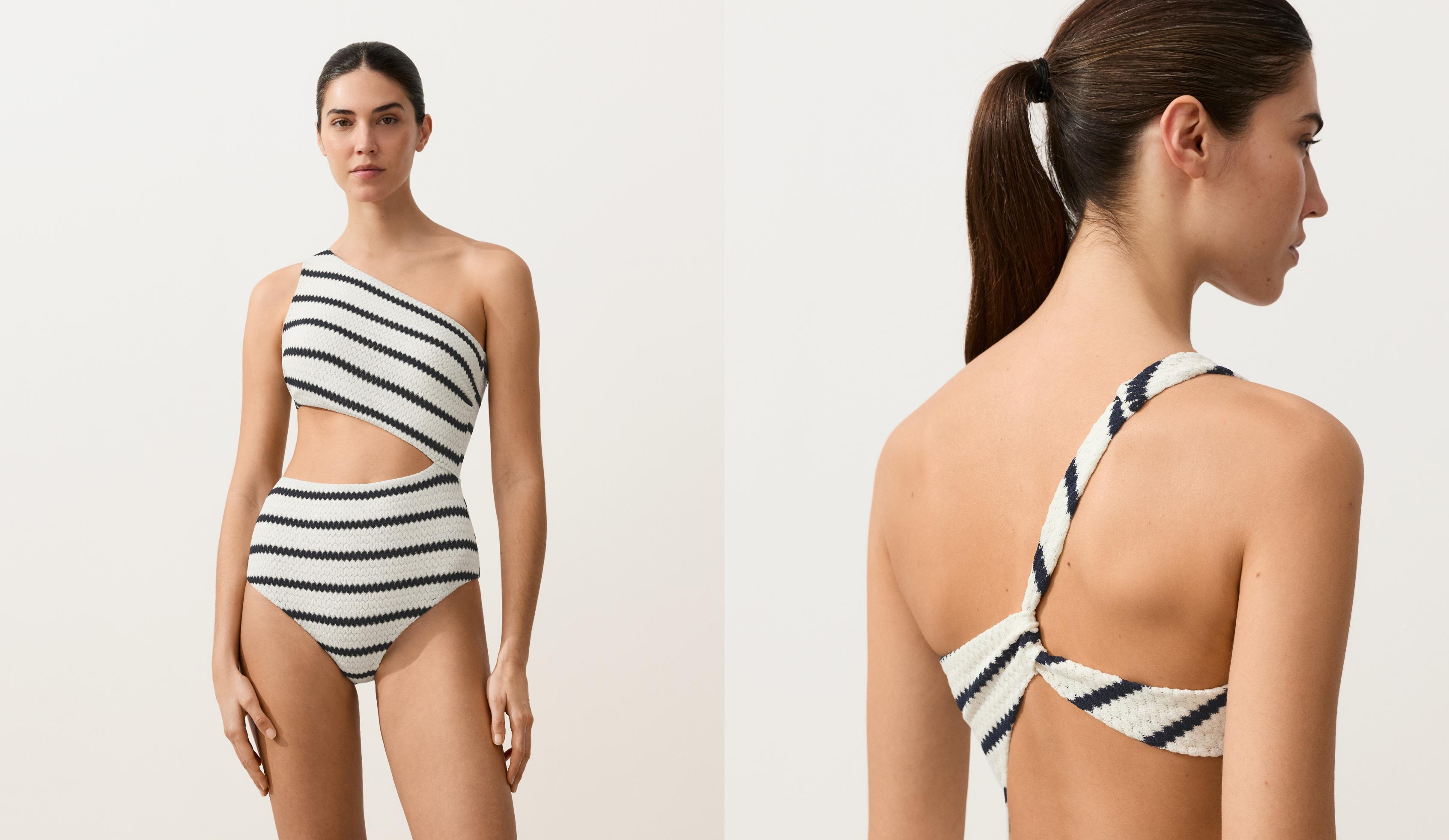 Asymmetric striped crochet trikini