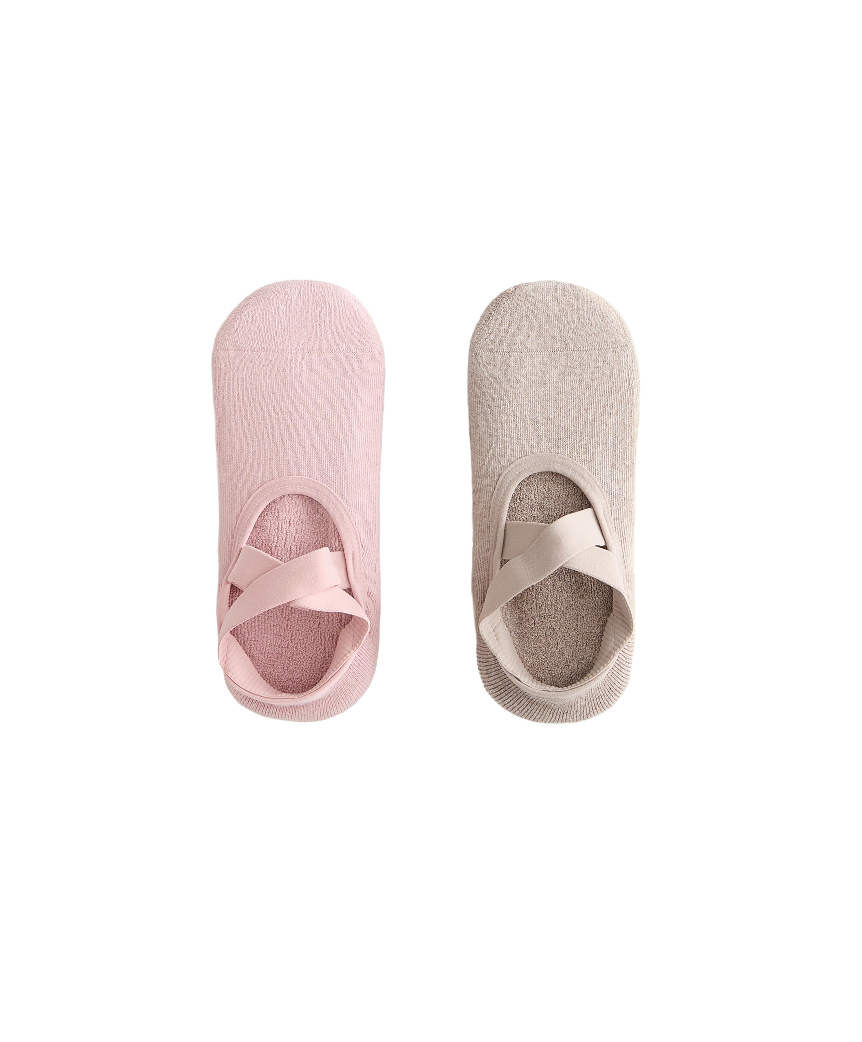 2 pairs of padded cotton blend yoga and Pilates socks with crossover straps — BARLEY