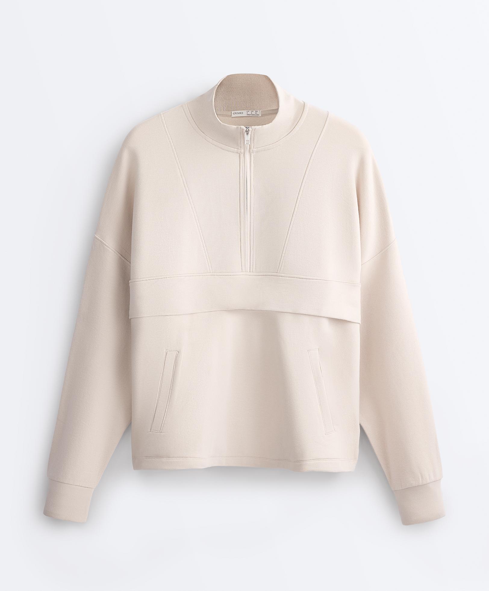 Zip sweatshirt with modal and cotton — PALE MINK