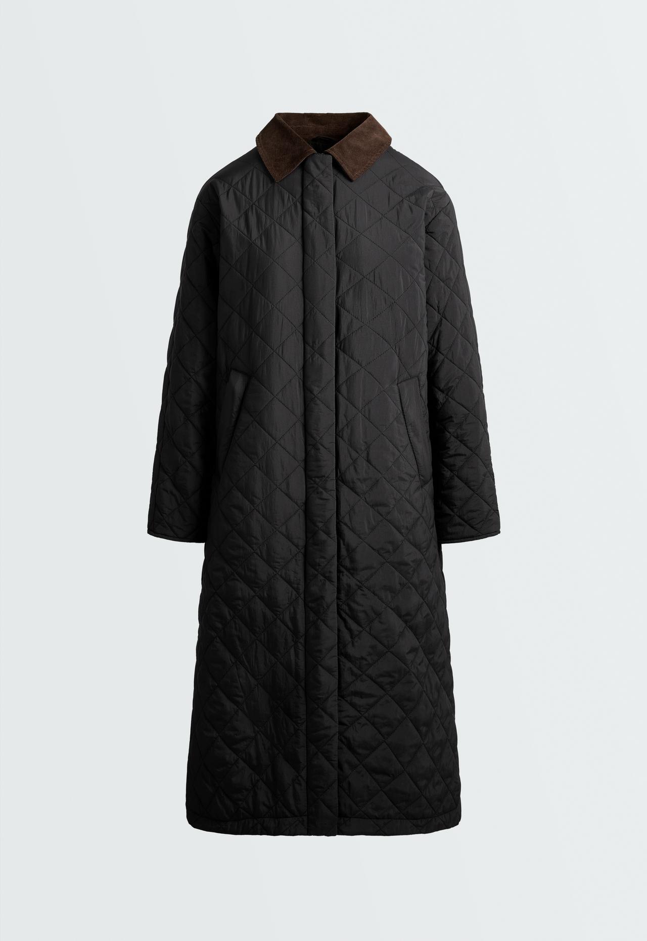Long padded Fellex® jacket with AEROGEL and contrast collar — BLACK
