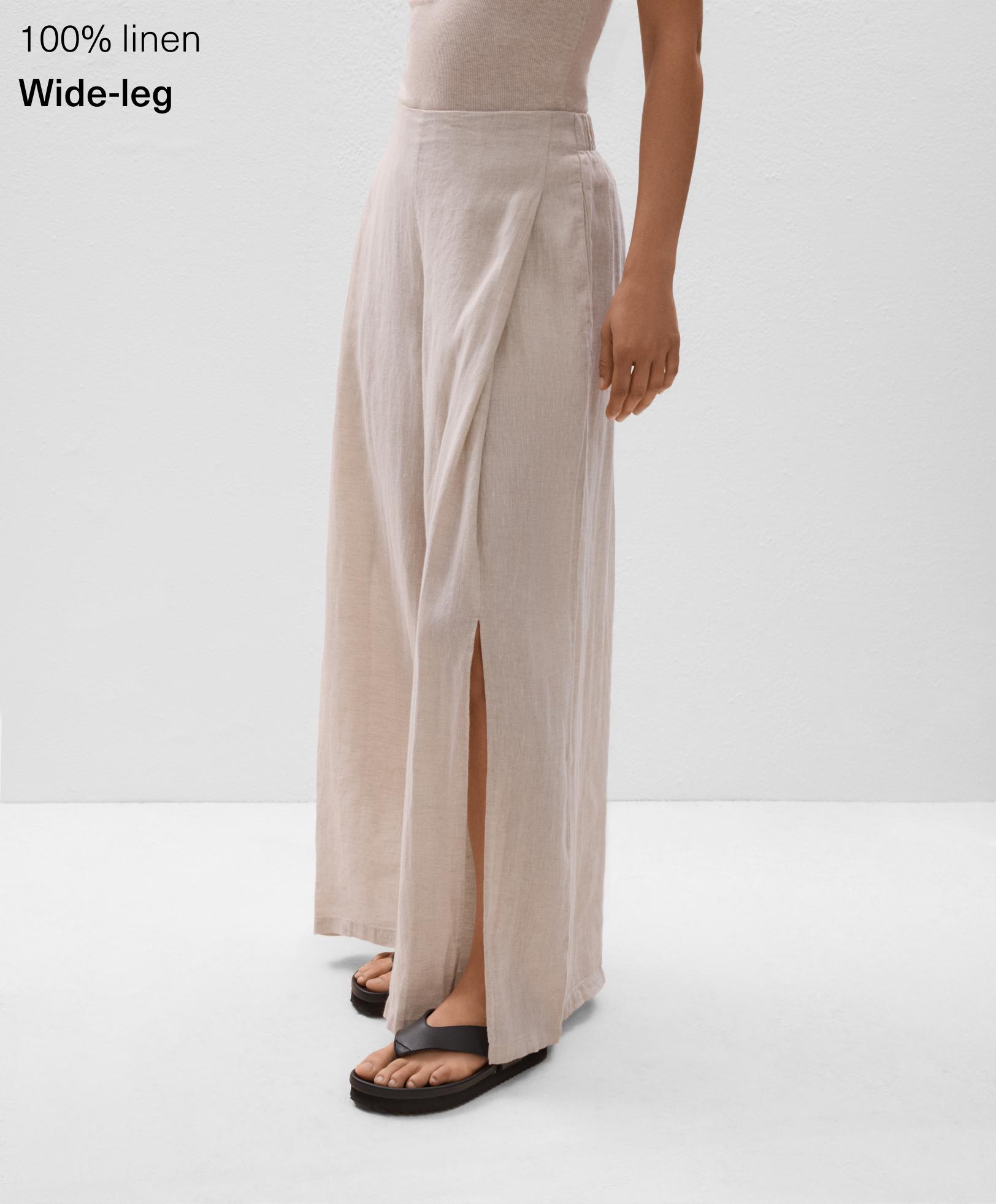 100% linen wide-leg slit trousers