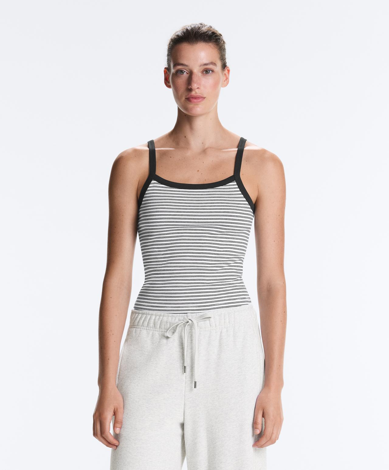 Striped cotton-blend rib vest top — WHITE 