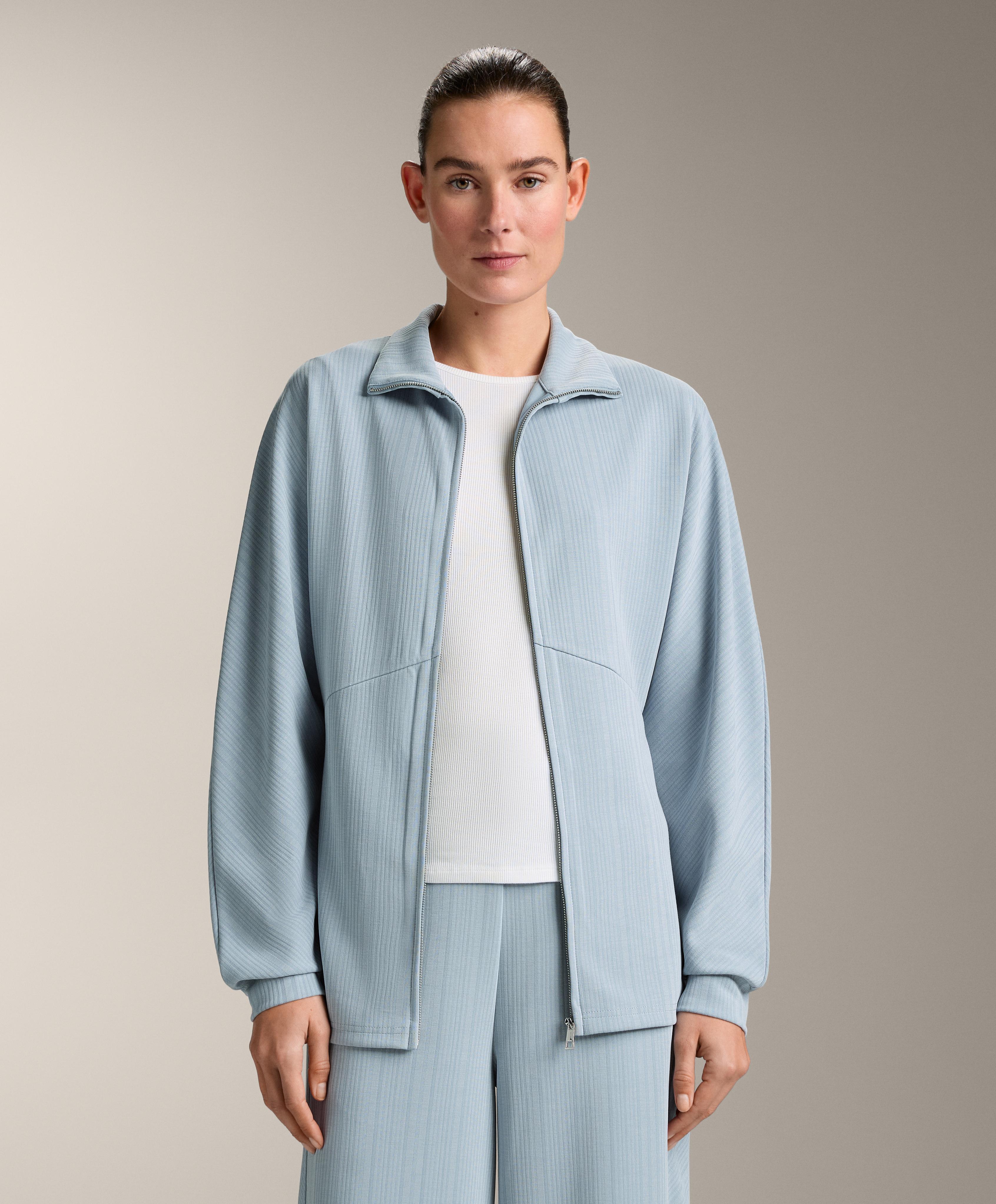 Long asymmetrical stripe jacket with modal — DUSTY-BLUE
