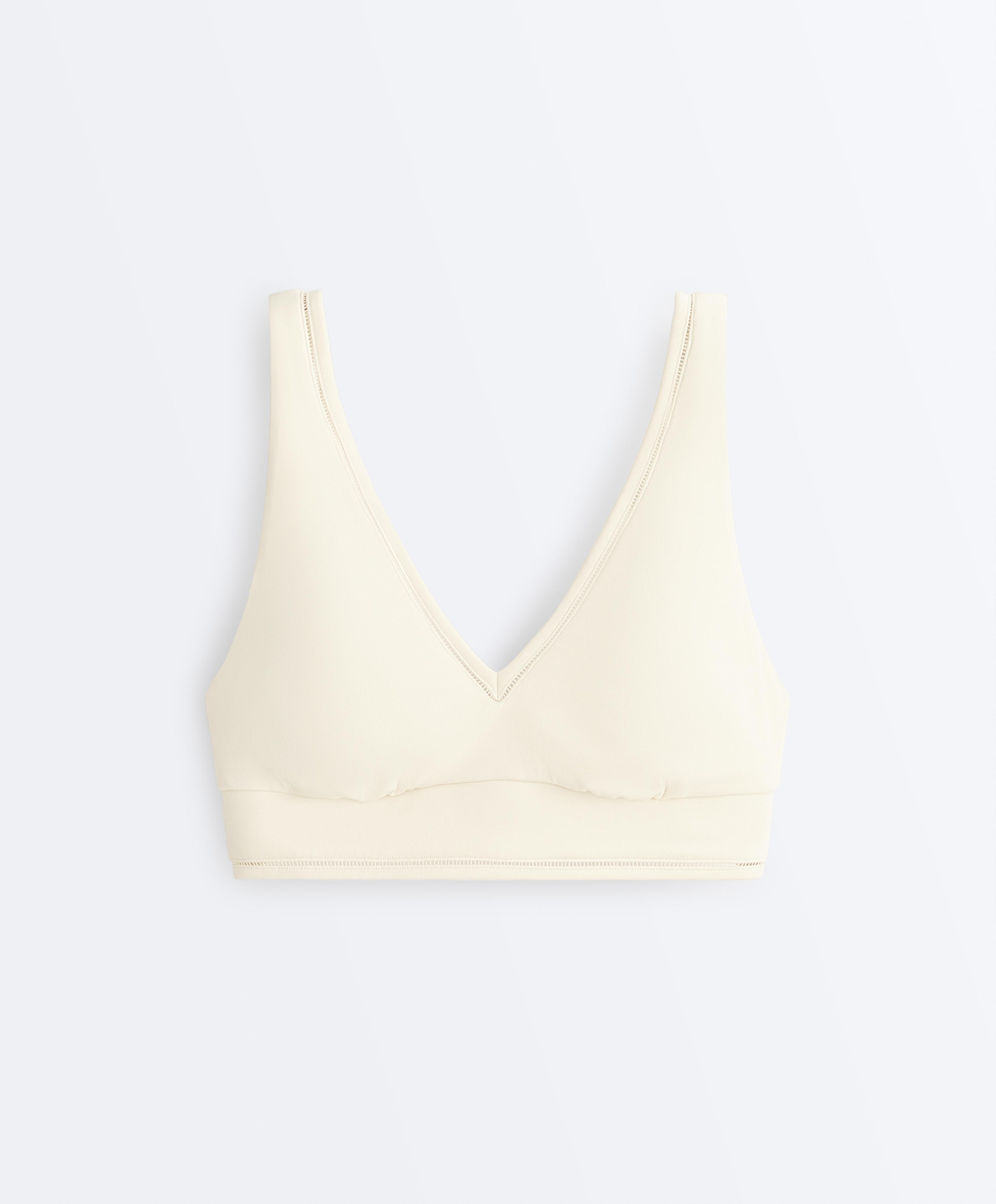 Comfortlux medium-support hemstitch sports bra — ECRU