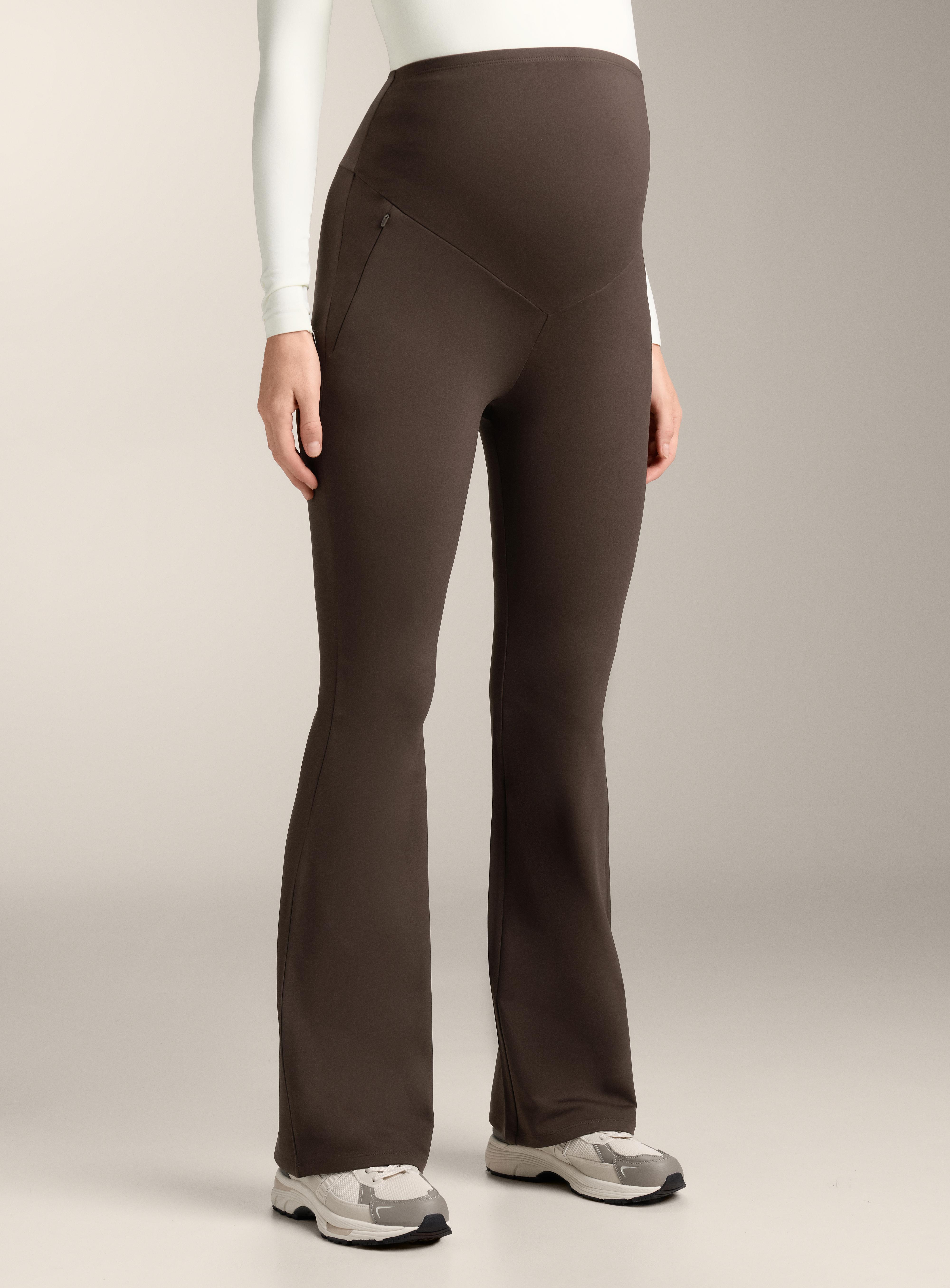 Warm flare maternity trousers — DARK REDDISH‑BROWN