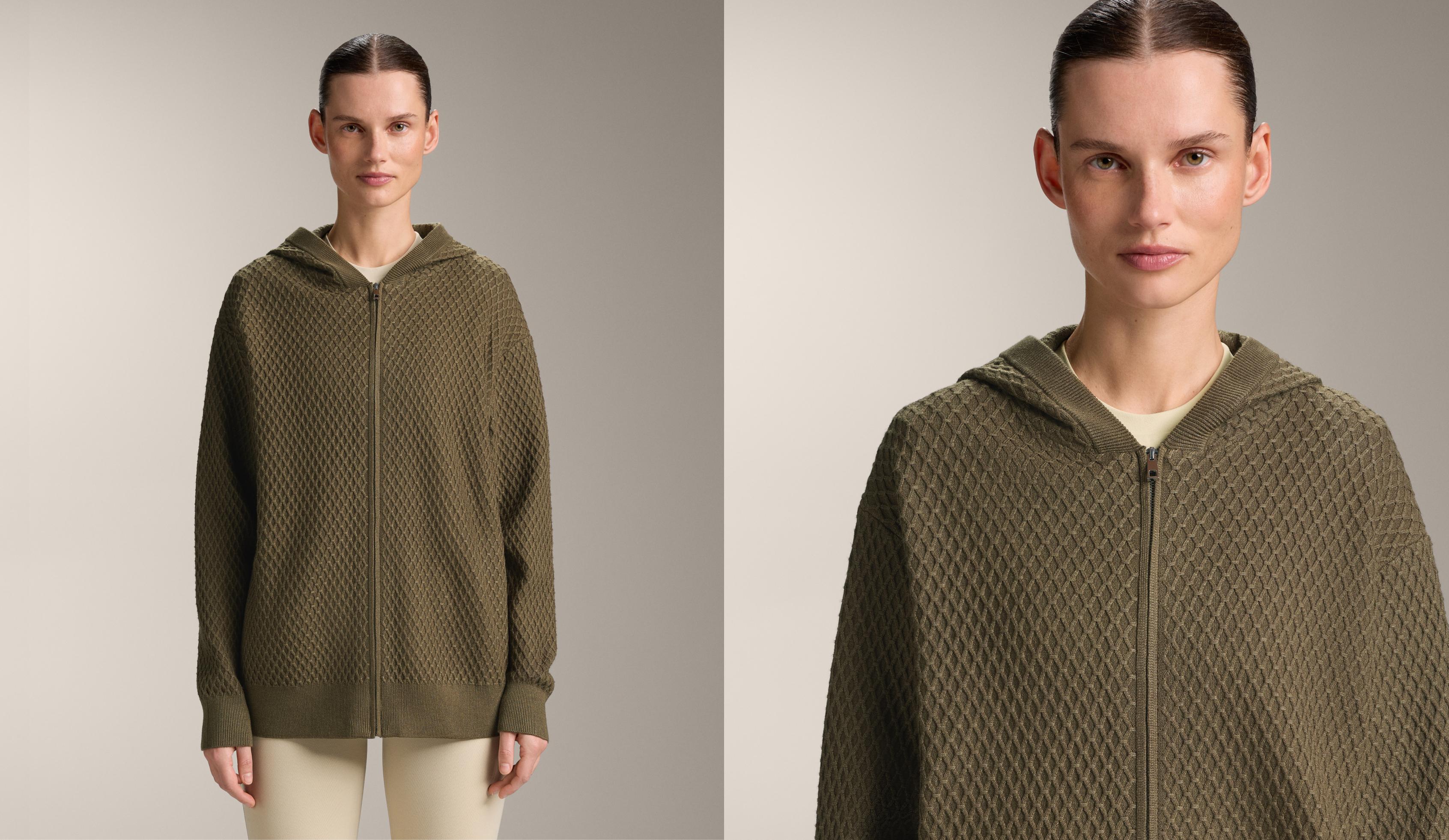 جاكيت طويل محاك بغطاء رأس