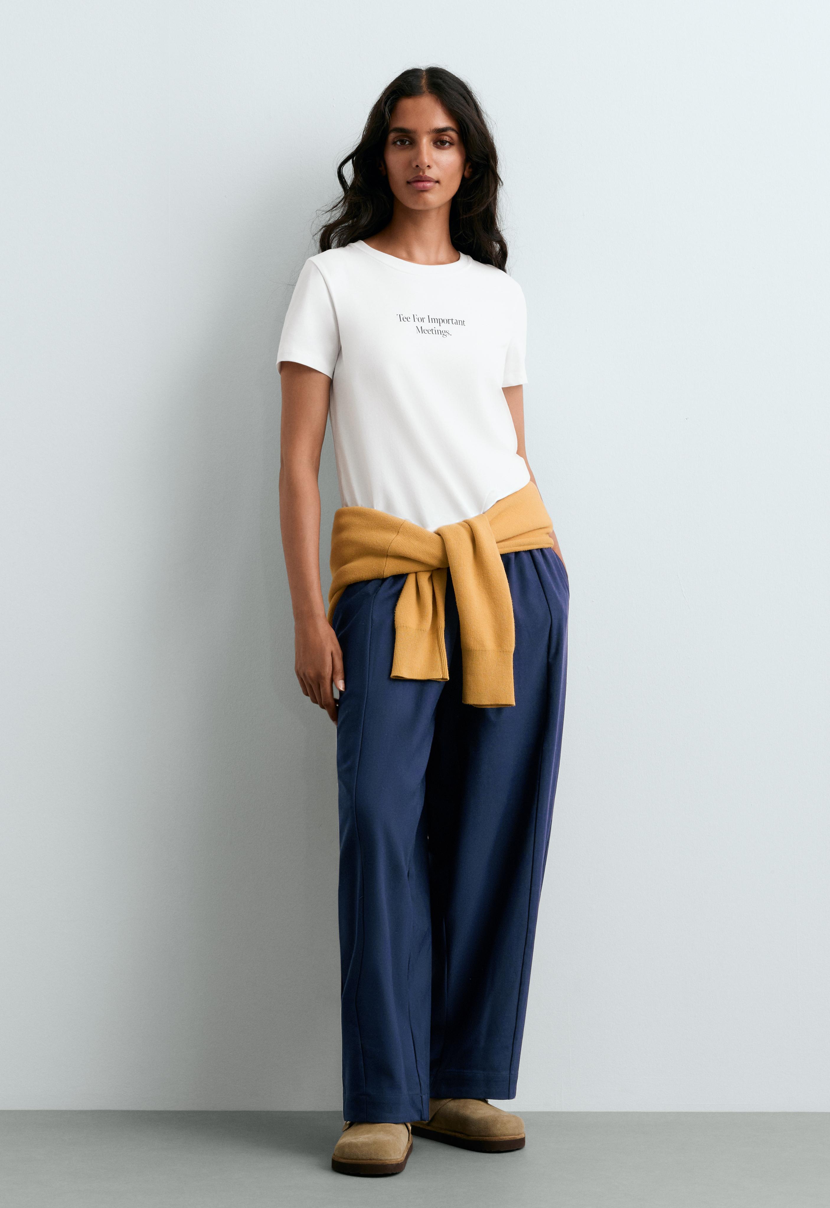 Regular-fit cotton blend slogan T-shirt — WHITE