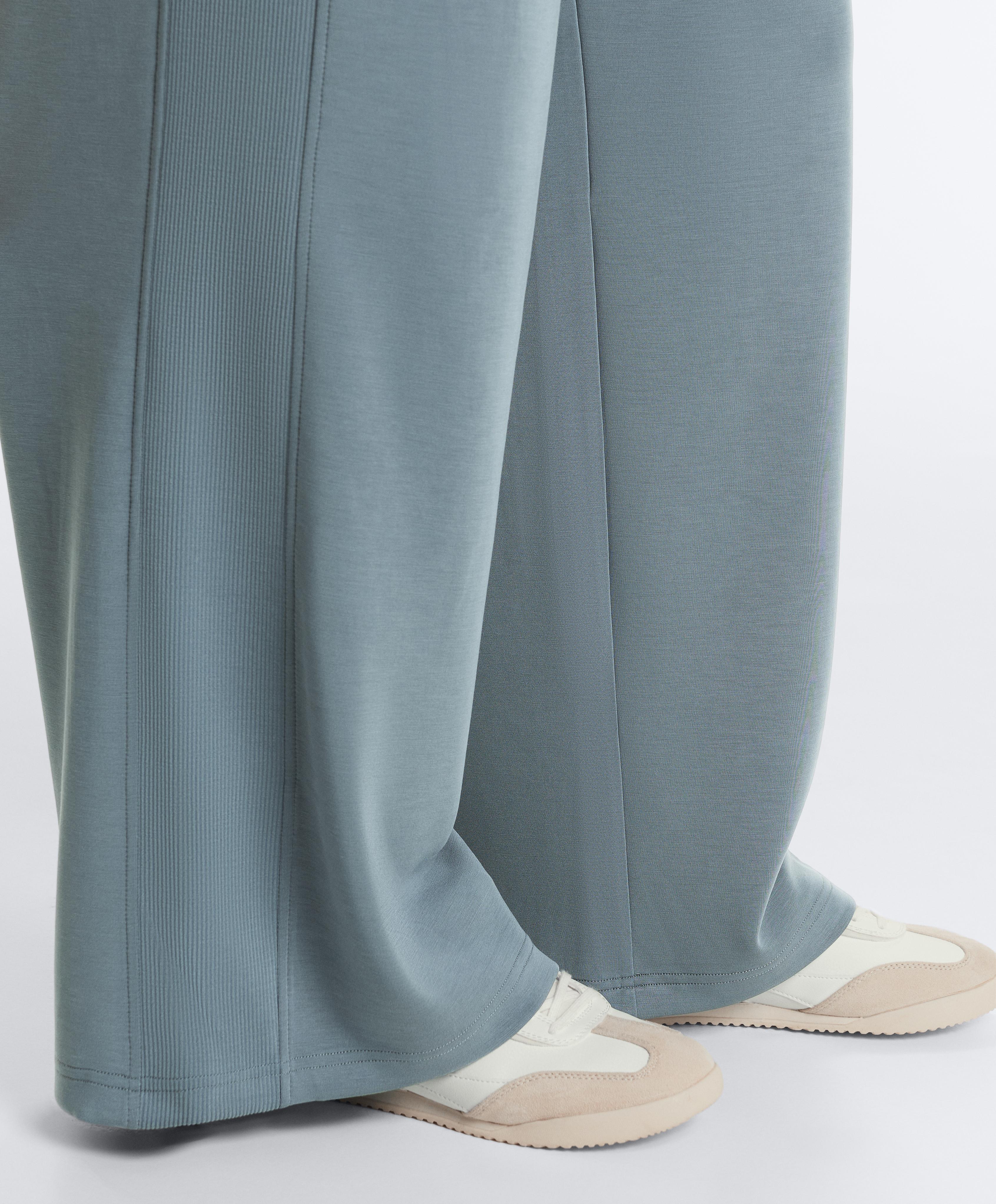 Side rib straight-leg trousers with soft-touch modal — DARK GREY-BLUE