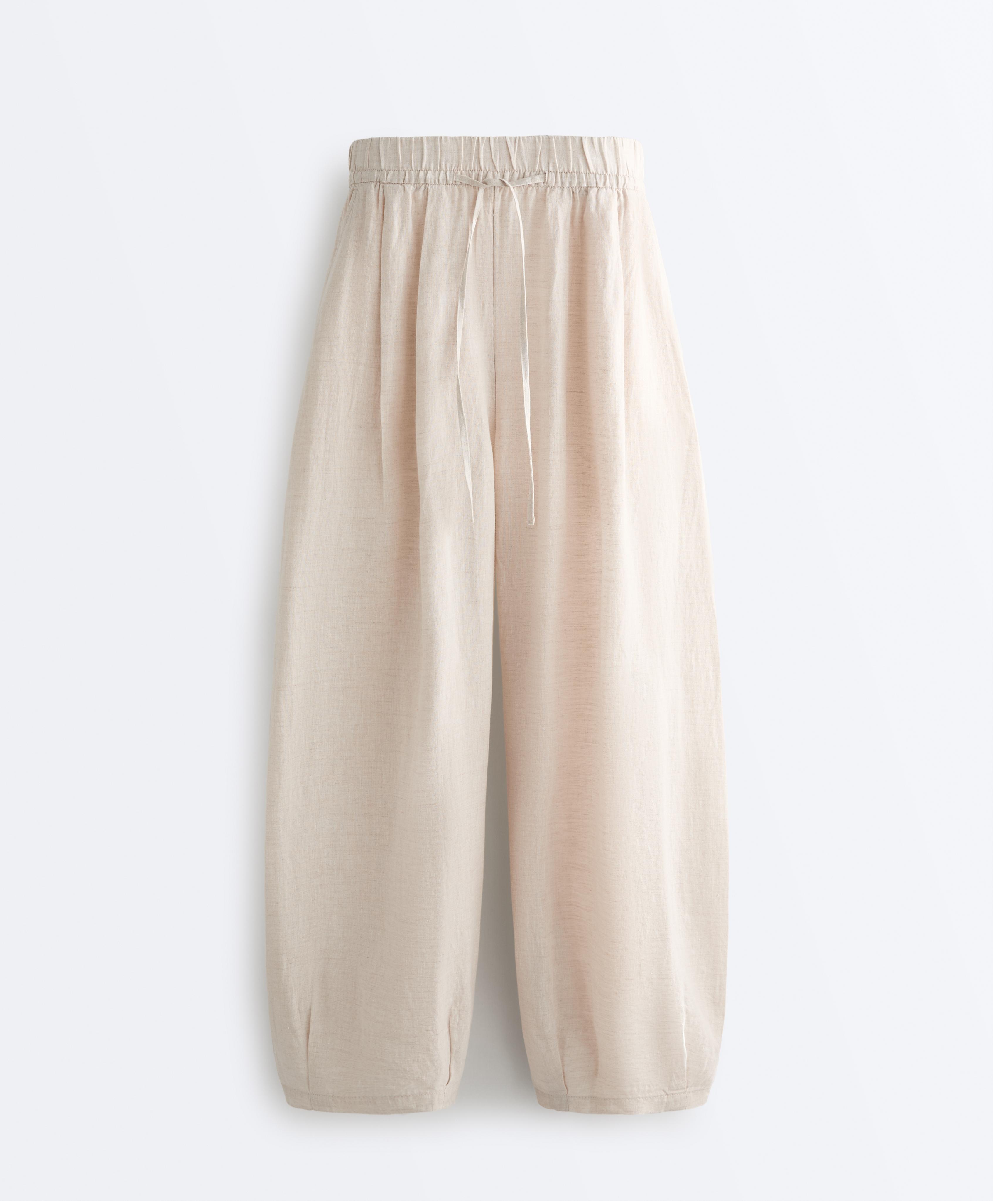100% linen balloon trousers — SAND MELANGE