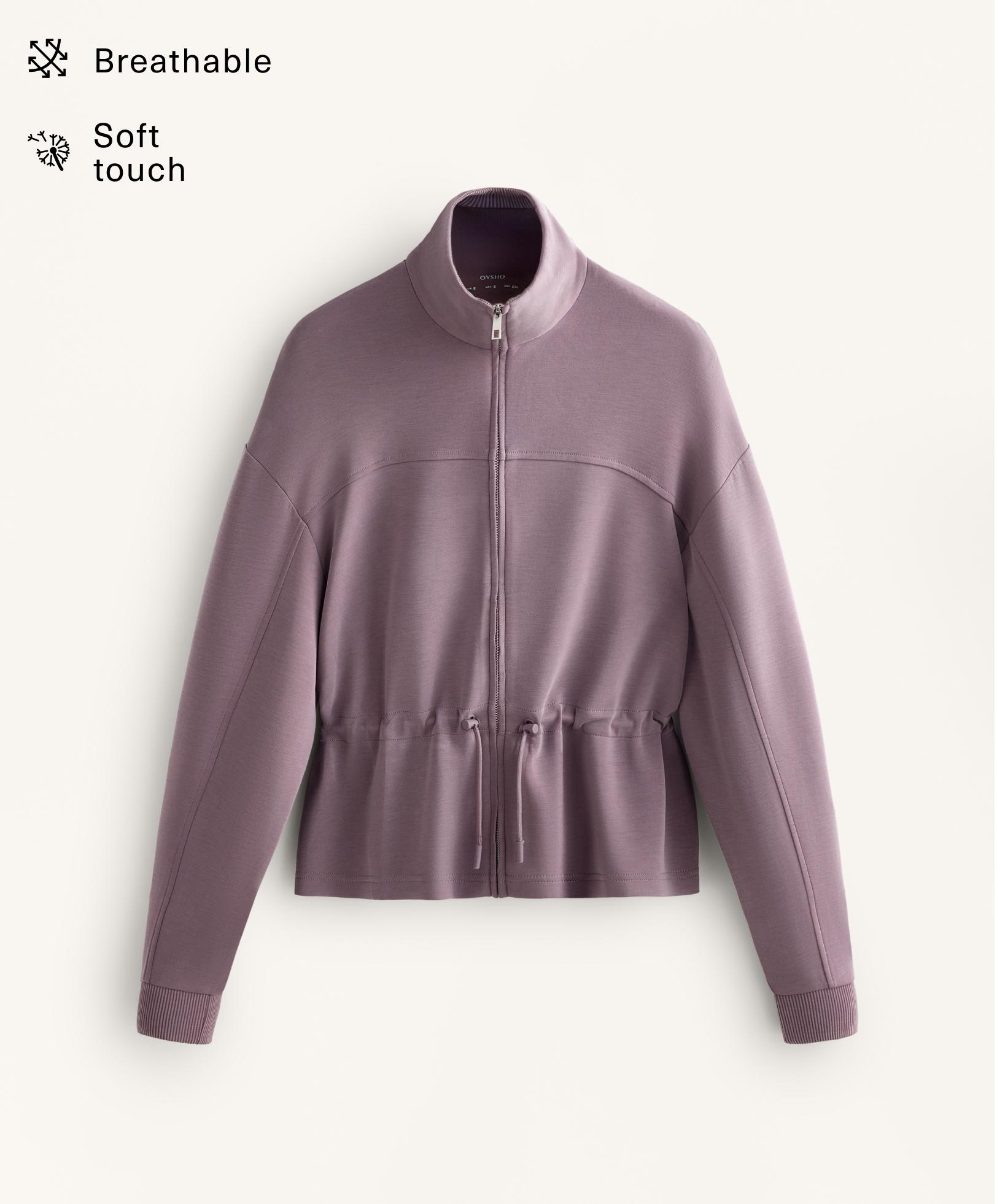 Soft-touch modal jacket with adjustable waist and high collar Soft-touch modal jacket with adjustable waist and high collar