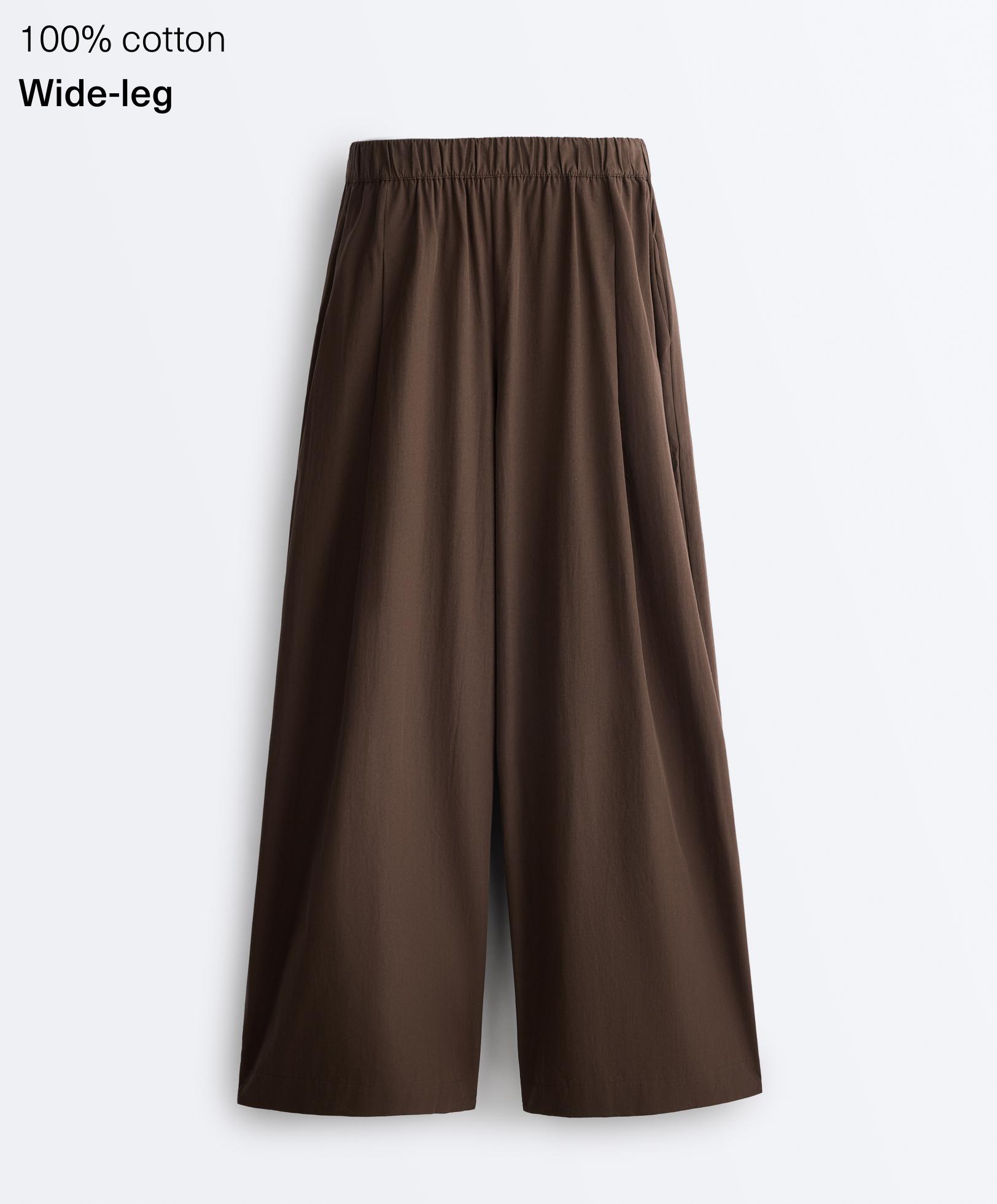 Wide-leg 100% cotton poplin trousers Wide-leg 100% cotton poplin trousers
