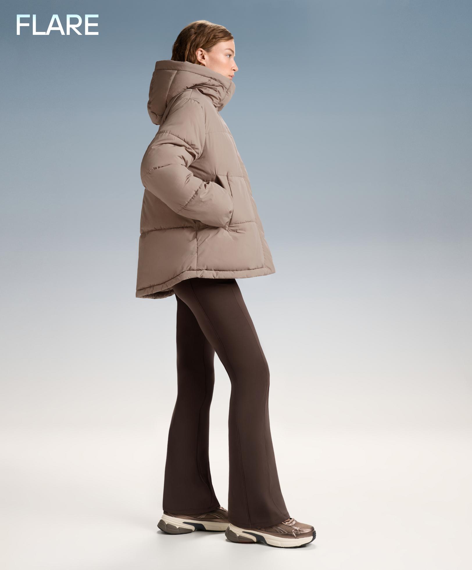 High rise warm flare trousers with pockets — DARK REDDISH‑BROWN