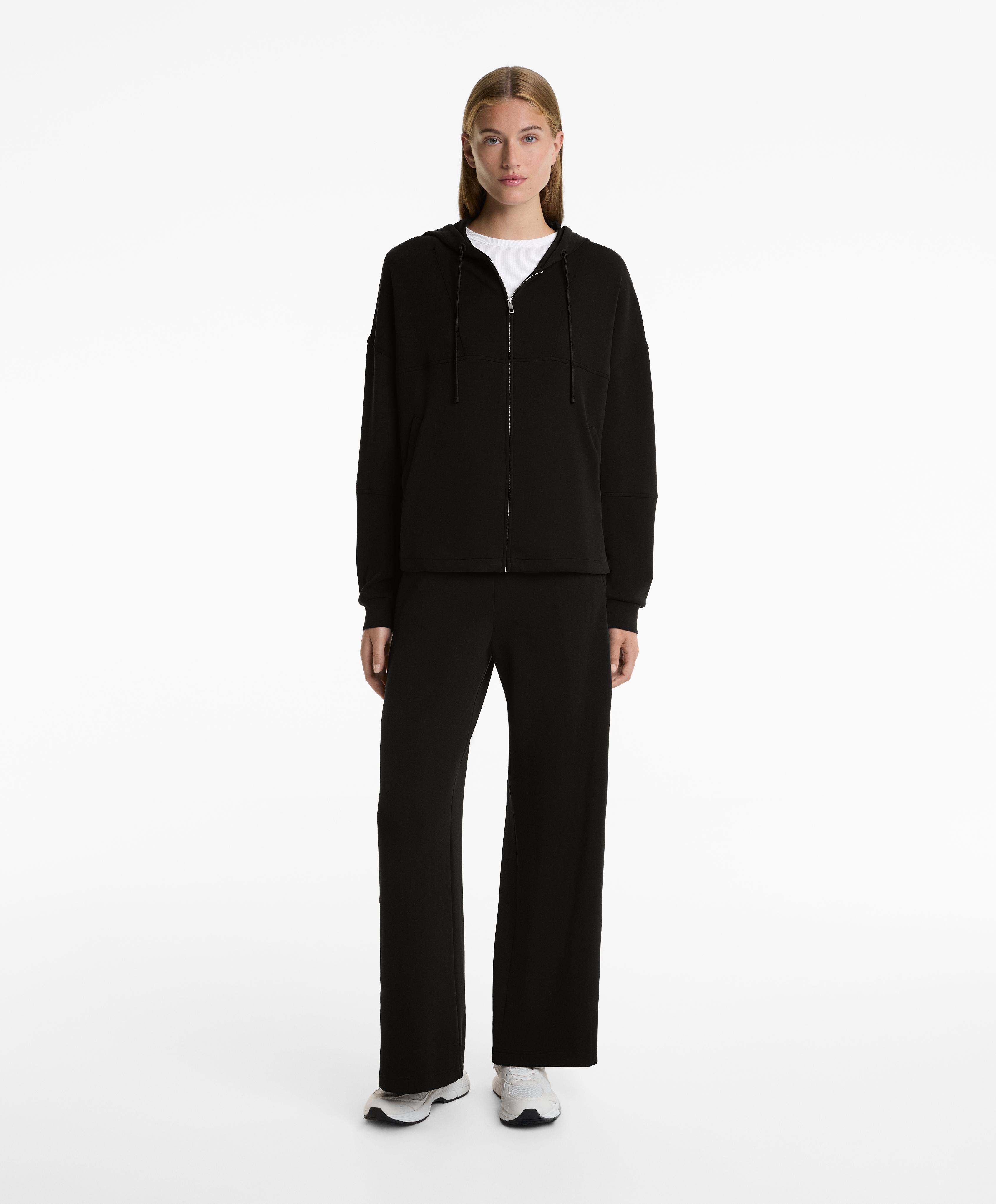 Straight-leg trousers with buttons and rib with soft-touch modal — BLACK