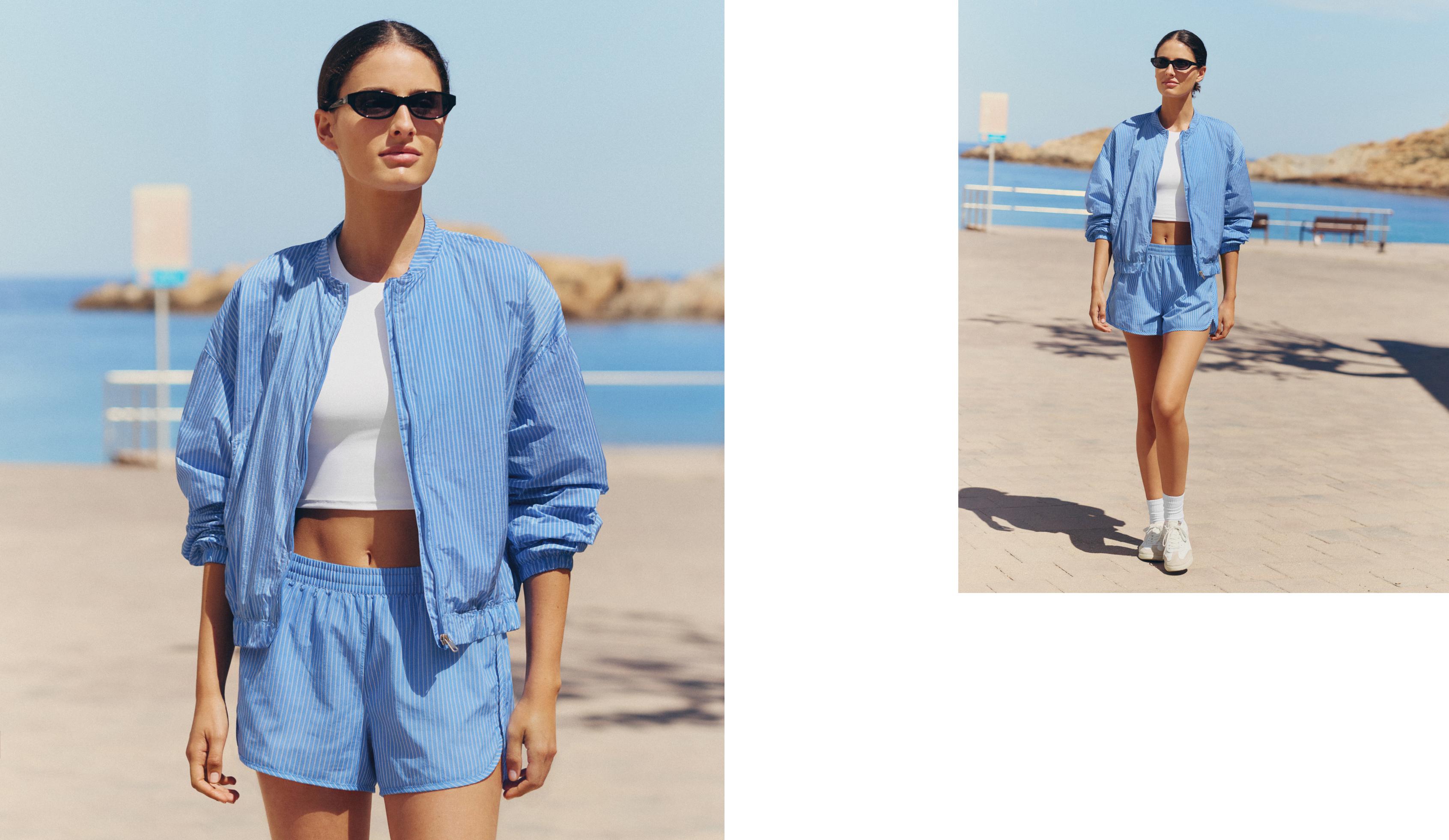 Striped technical shorts — PALE LAVENDER BLUE