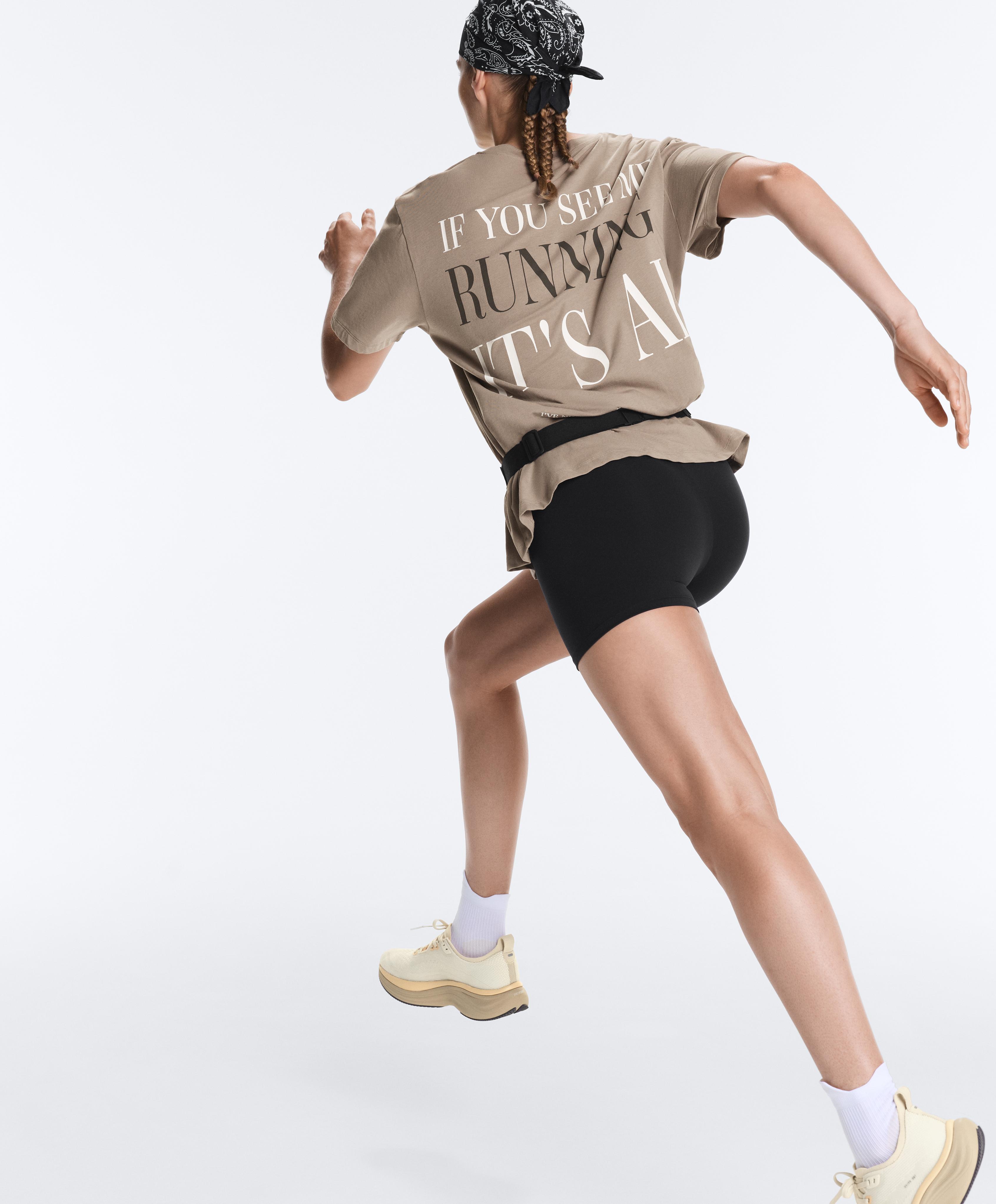 Boxy short-sleeved cotton blend T-shirt with slogan — MINK GREY