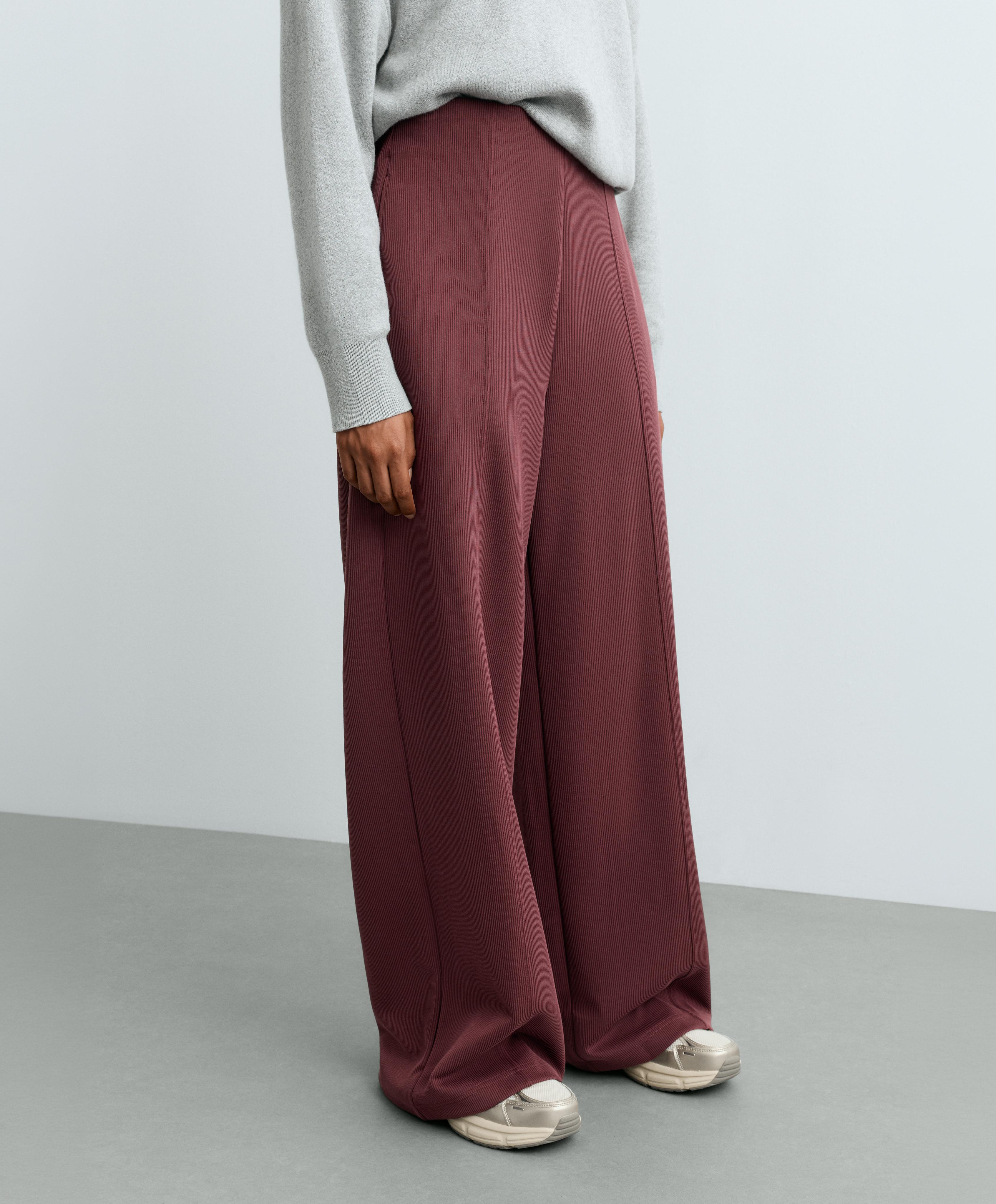 Soft-touch modal straight-leg rib trousers — BURGUNDY