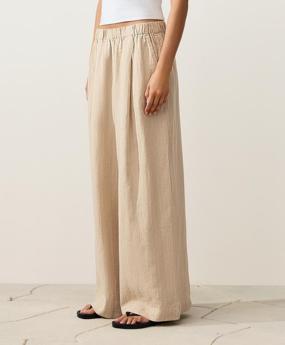 Wide leg %100 keten çizgili pantolon