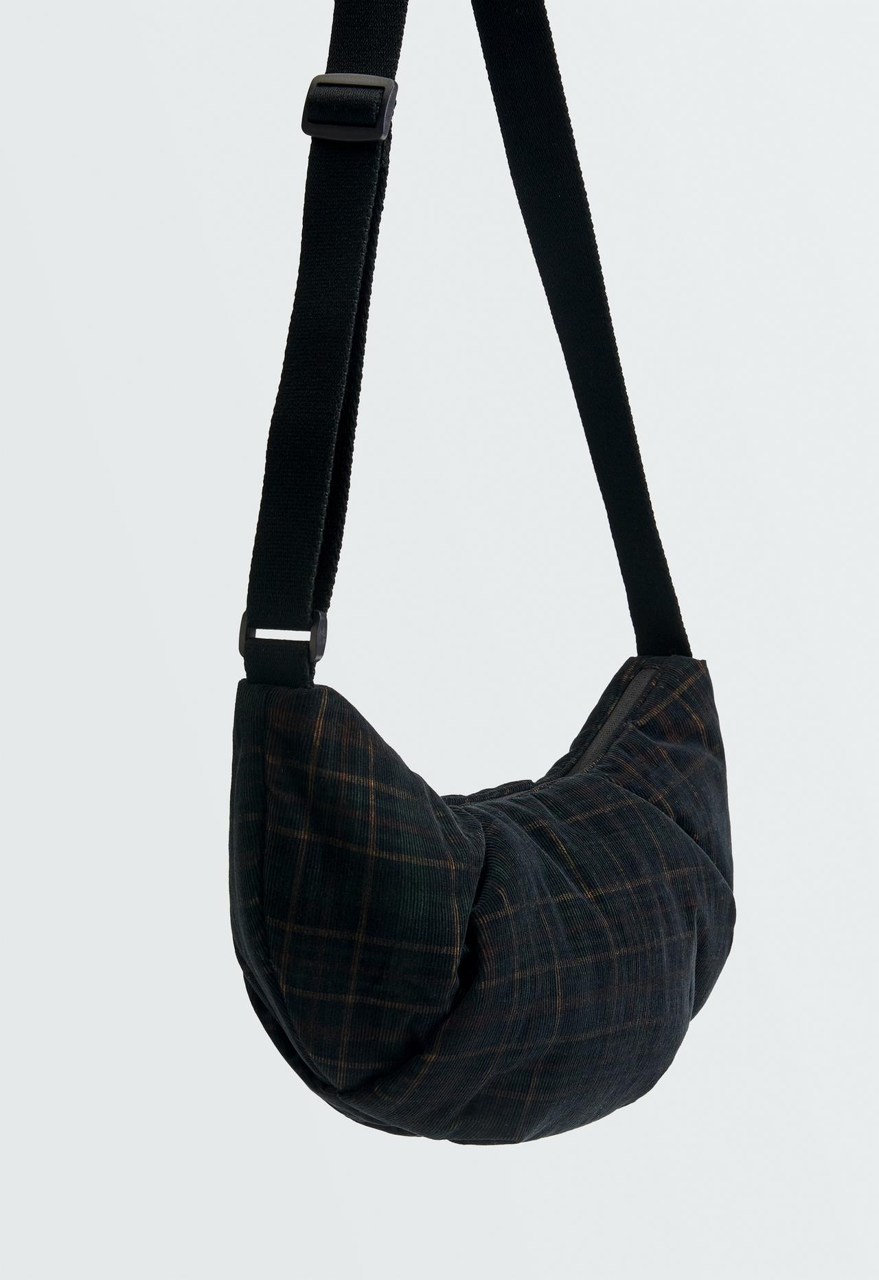 Micro-corduroy crossbody bag with checked print — CHECK