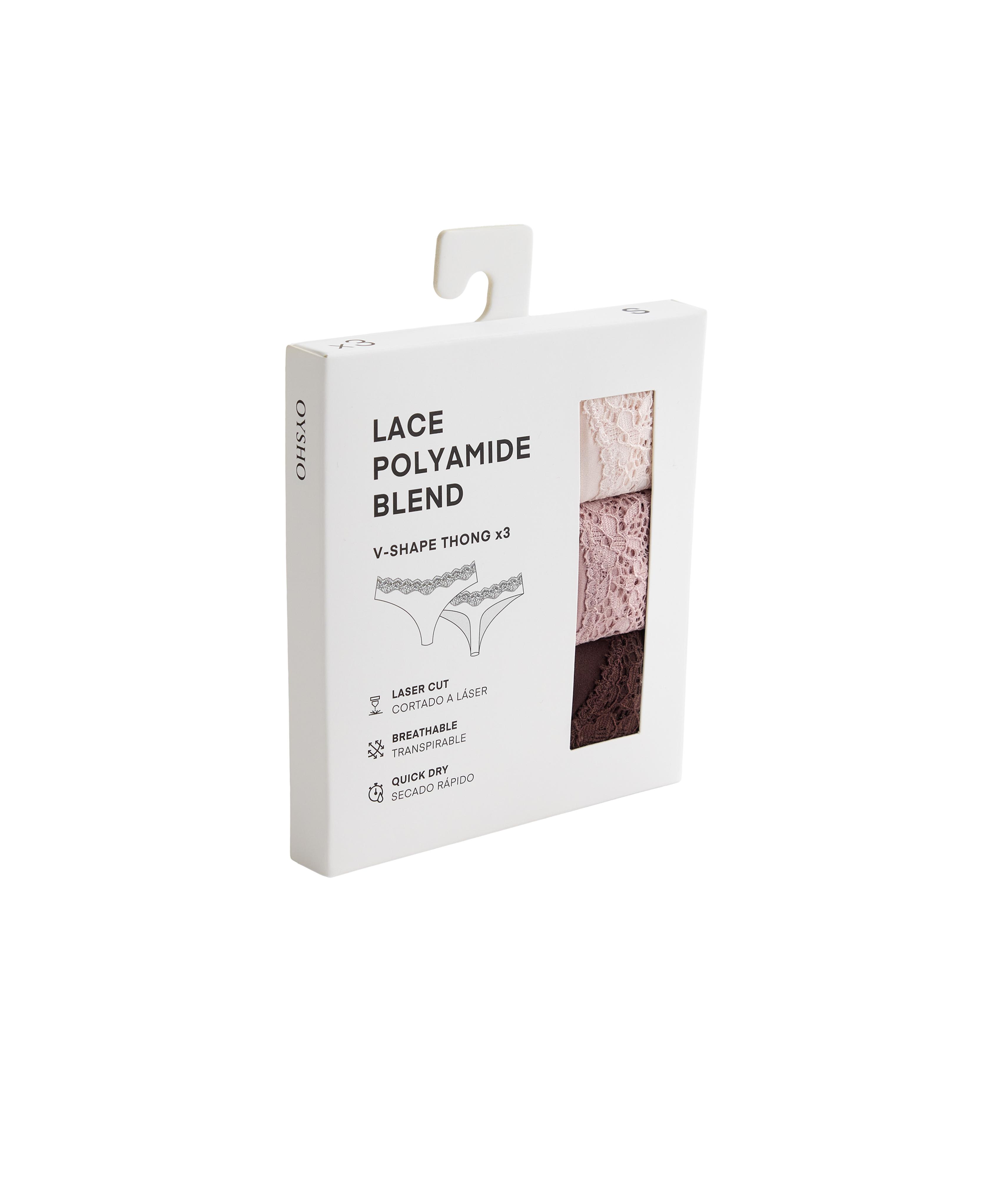 3 laser-cut polyamide blend lace thongs — CHOCOLATE