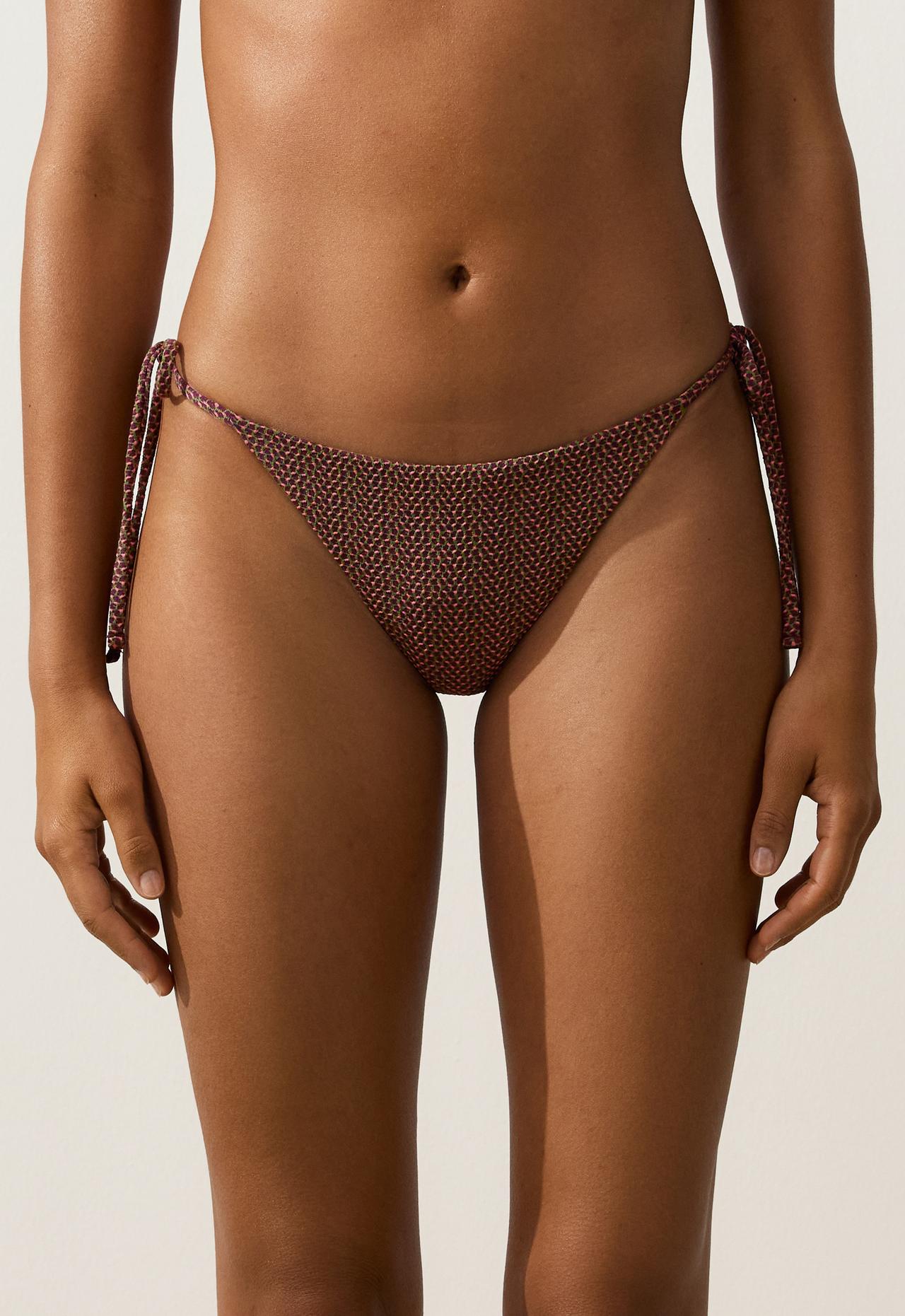Geometric tie-side bikini thong — LIGHT KHAKI