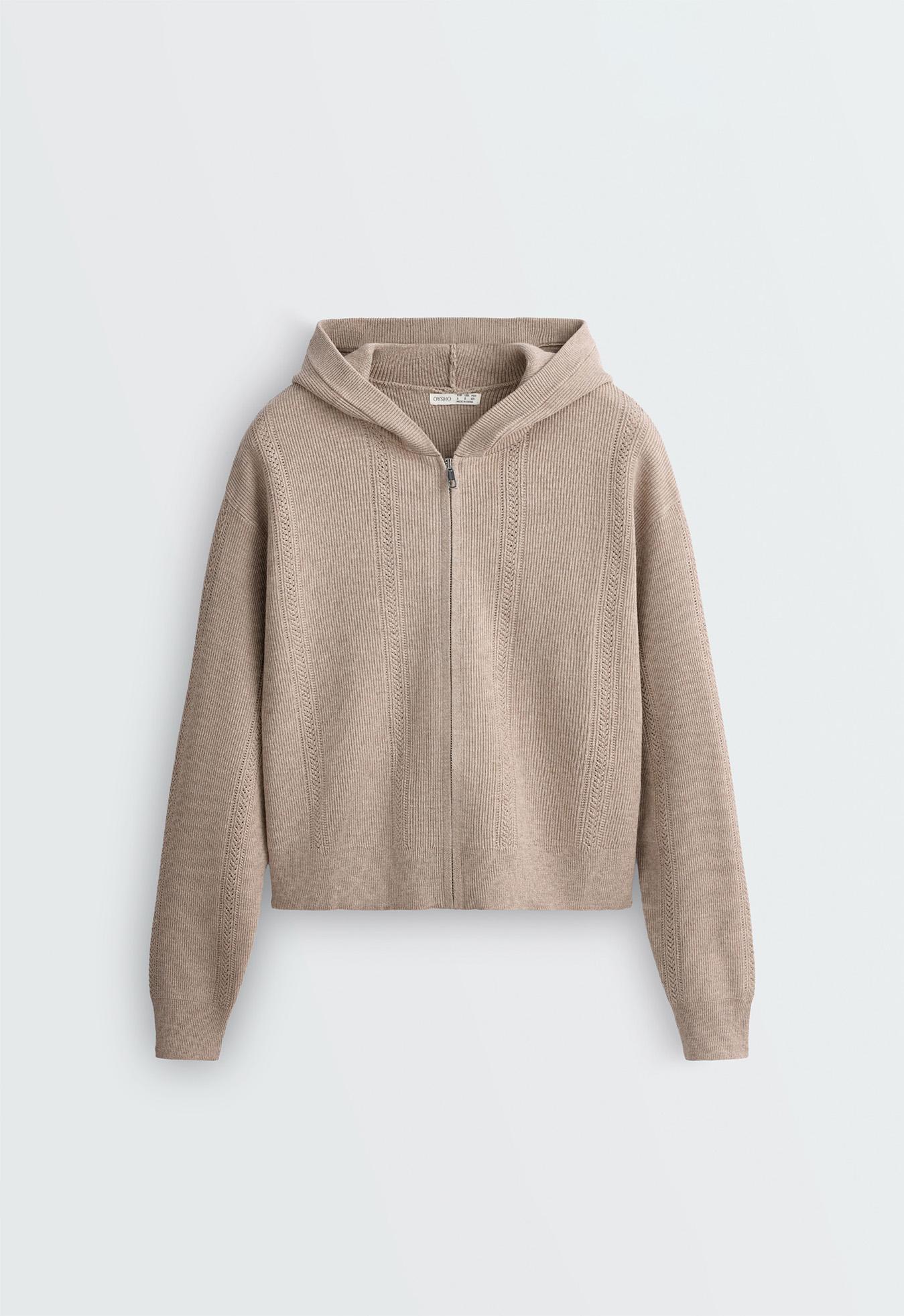 Open-knit hooded jacket — SOFT MINK