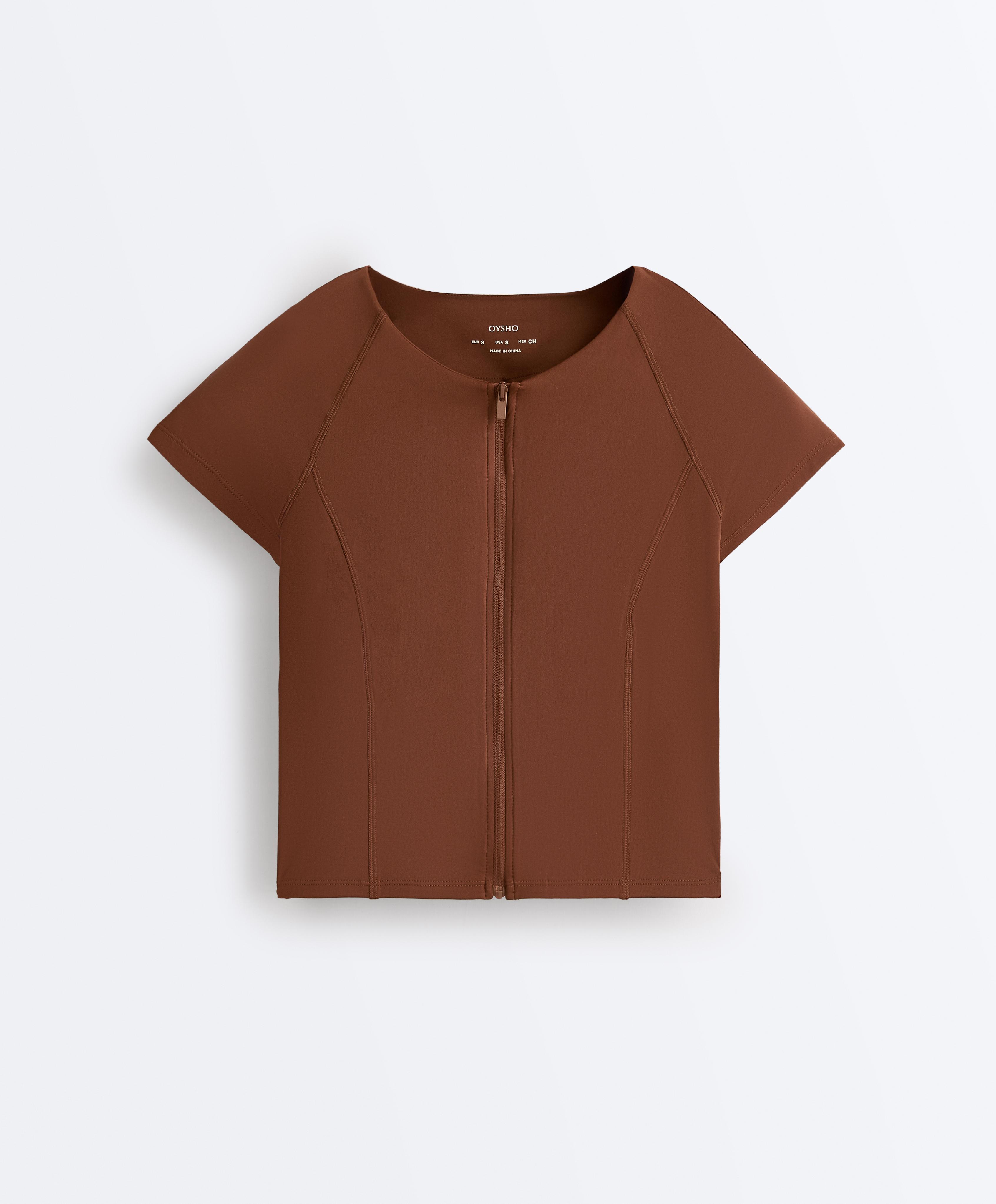 Short-sleeved zip T-shirt — COFFEE