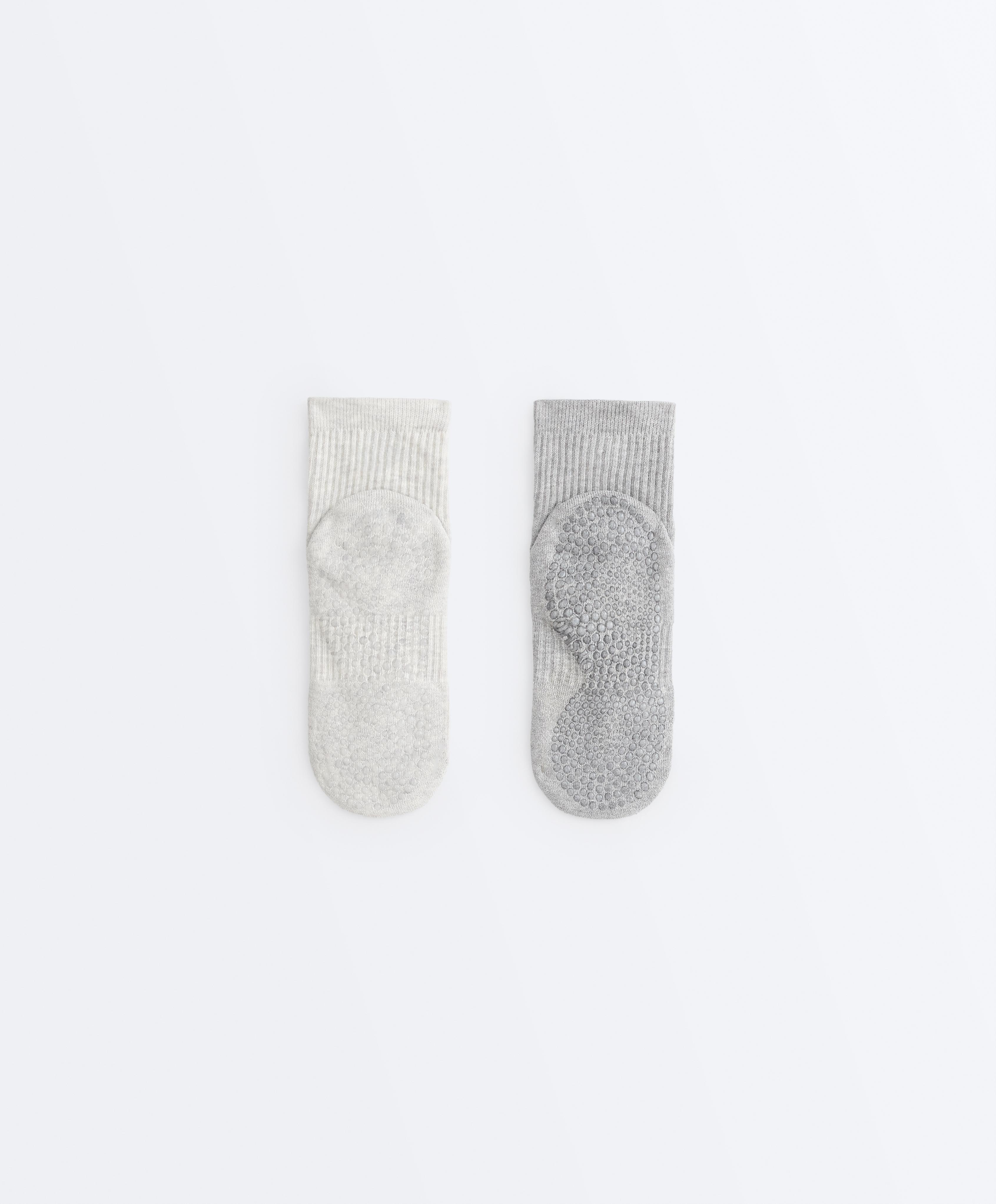 2 pairs of padded cotton quarter yoga and Pilates socks — PALE GREY MELANGE