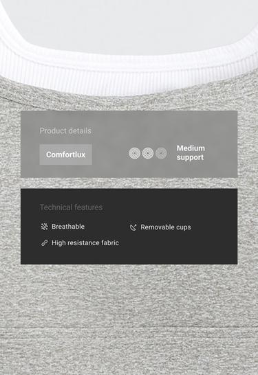 Medium-support ribbed heather sports bra with overlay — GREY MELANGE 2
