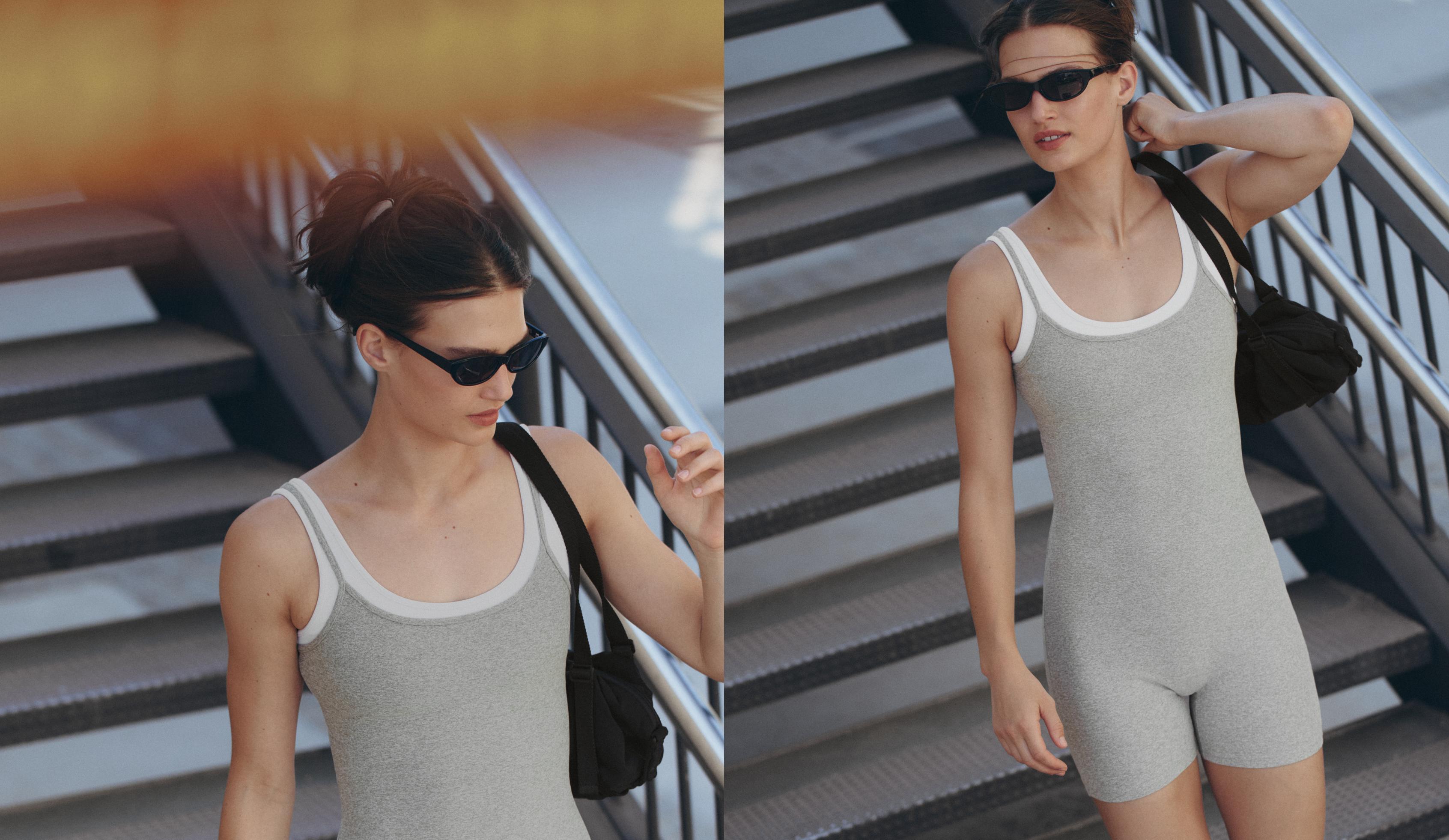 Comfortlux short jumpsuit with heathered overlay