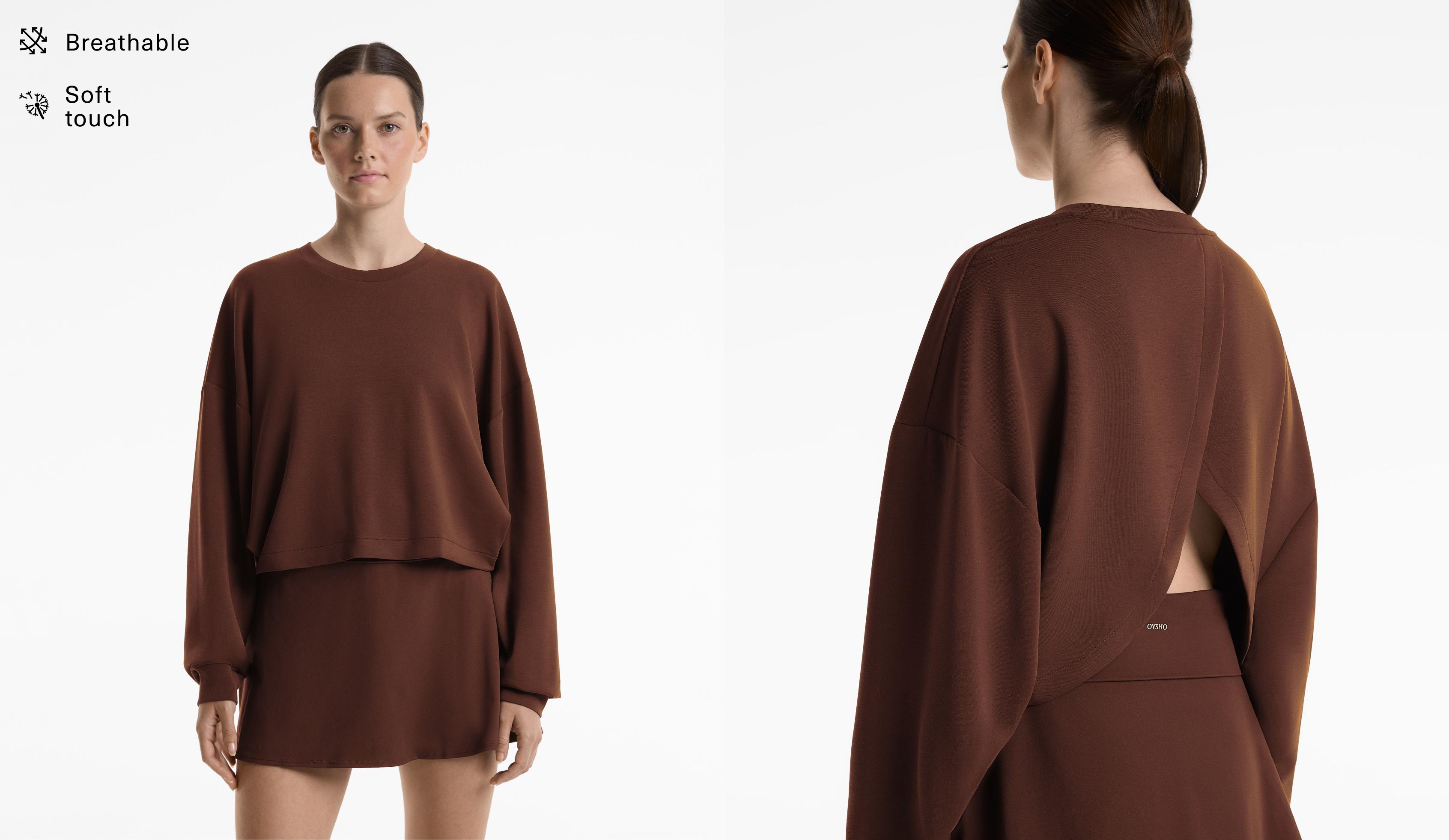 Crossover back crop sweatshirt with soft-touch modal