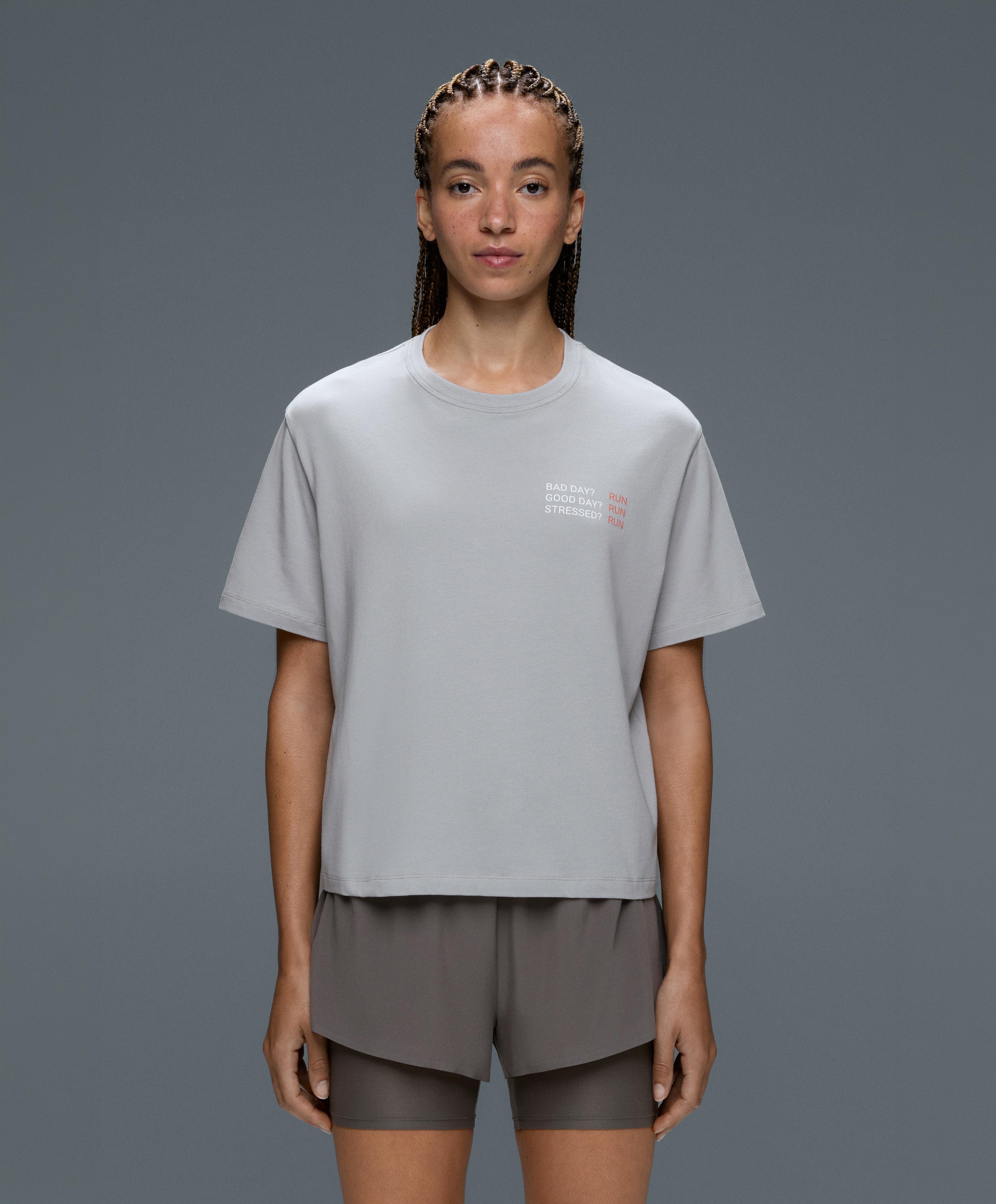 Boxy cotton blend slogan T-shirt — GREY