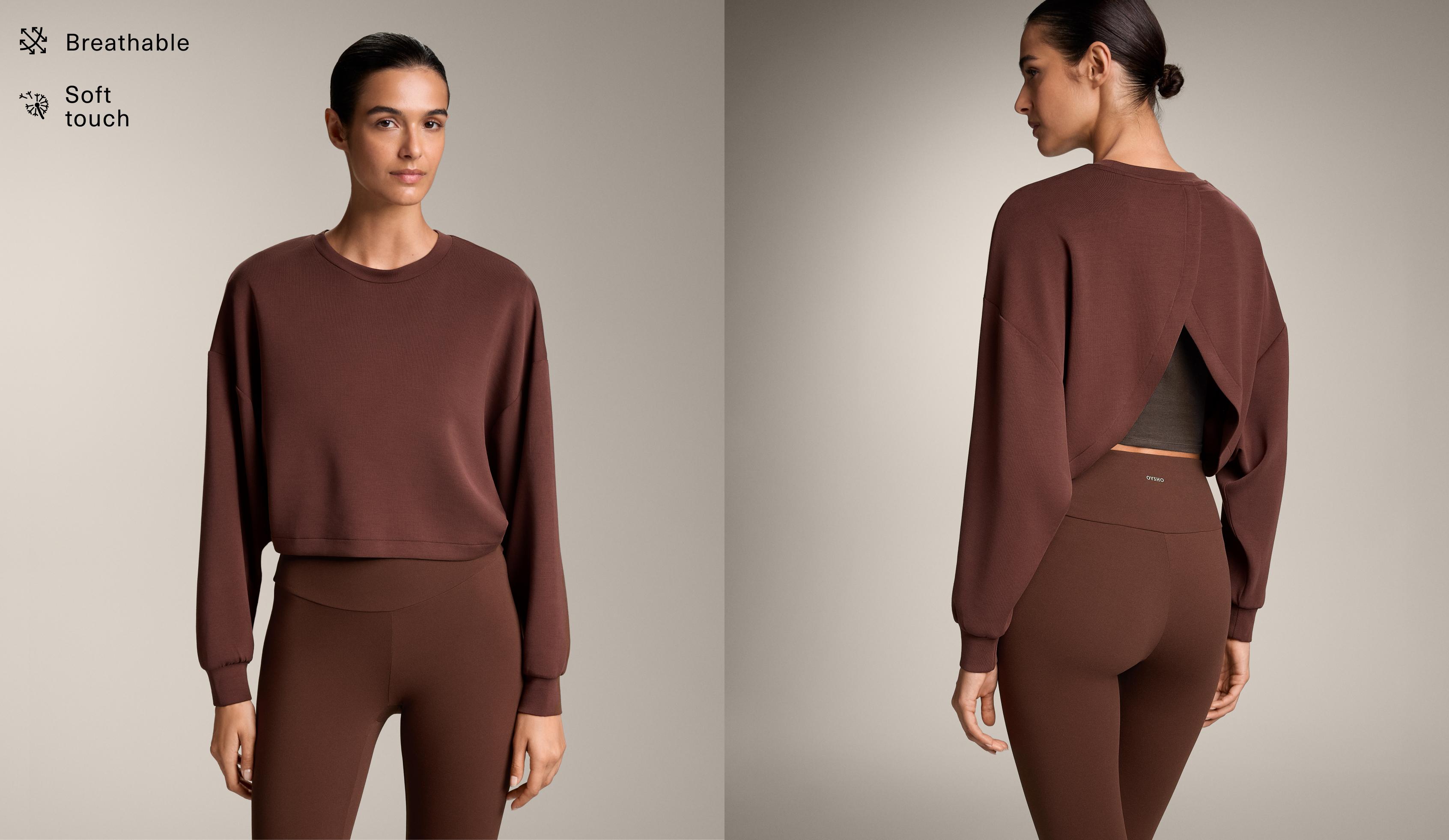 Crop sweatshirt with crossed back and soft-touch modal