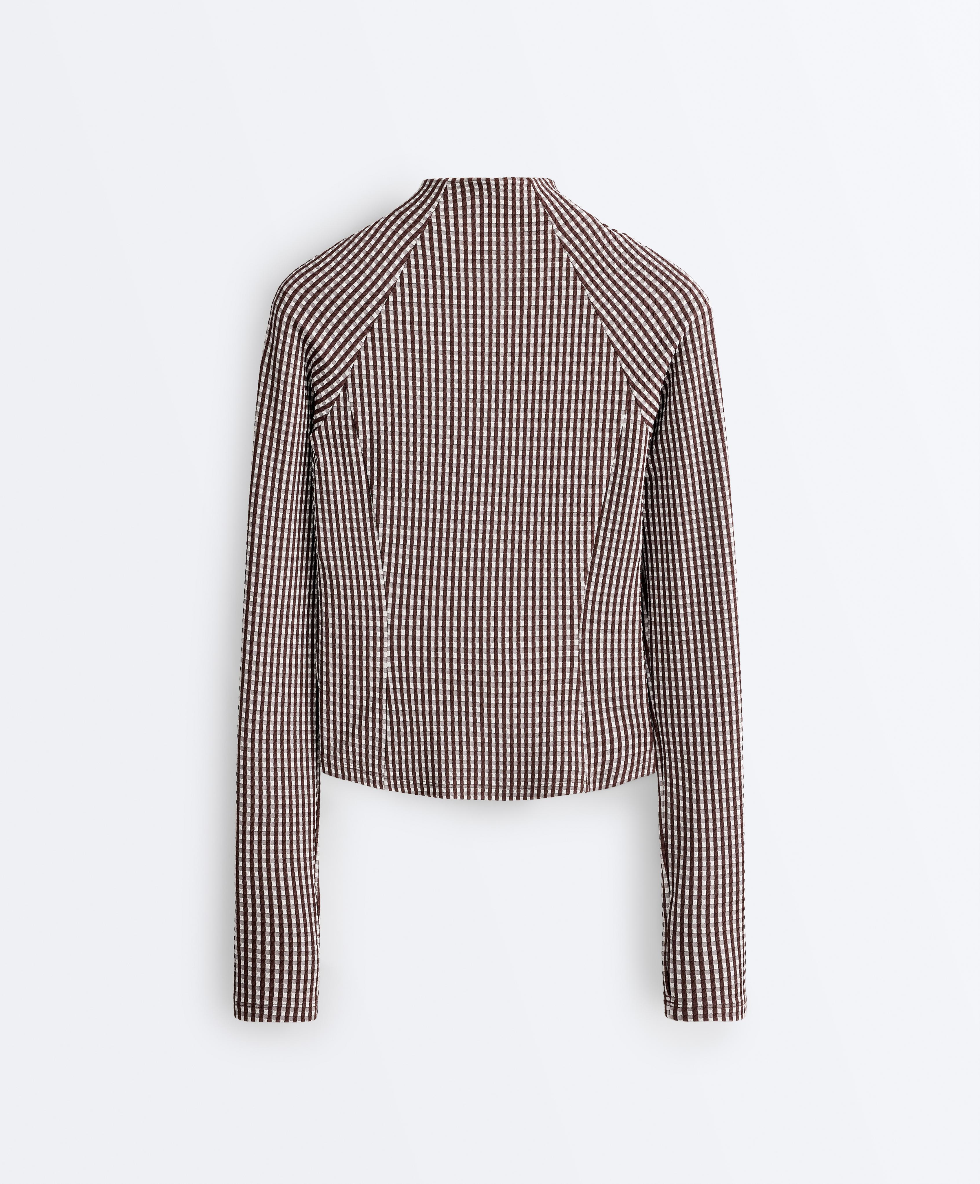 Gingham technical jacket — DARK REDDISH‑BROWN