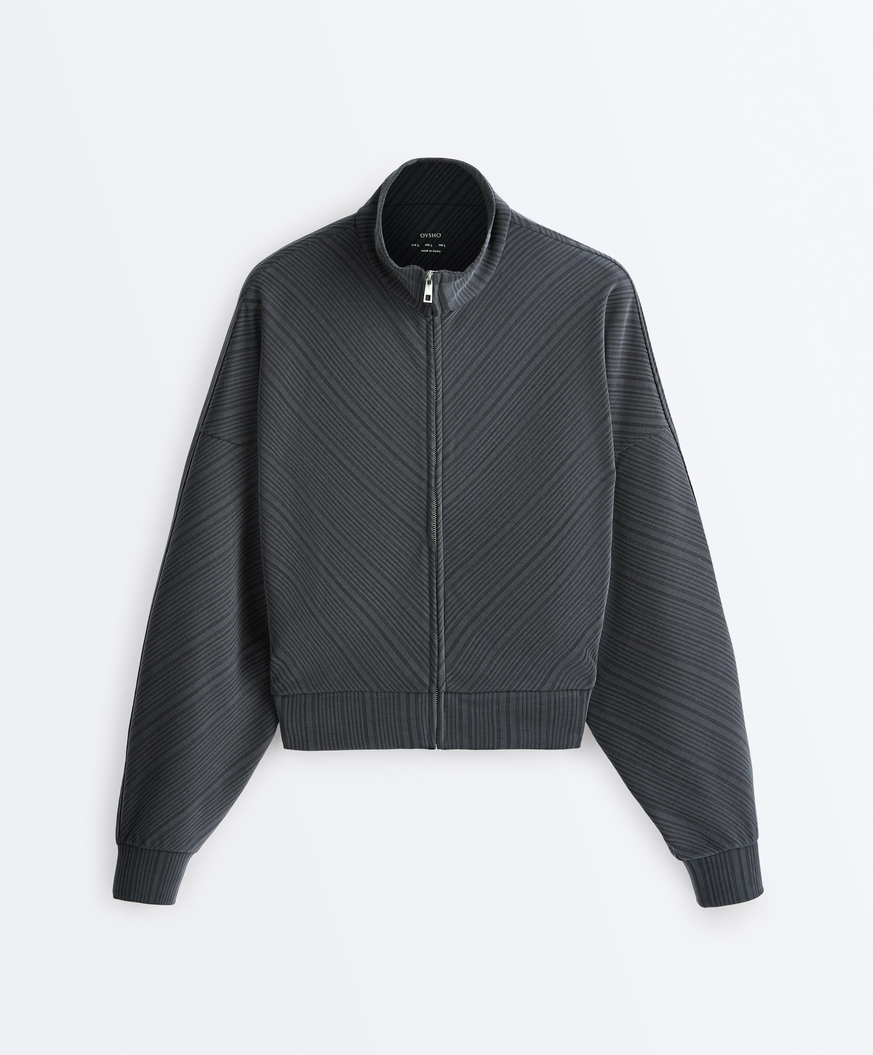 Asymmetric stripe jacket with modal — ASPHALT