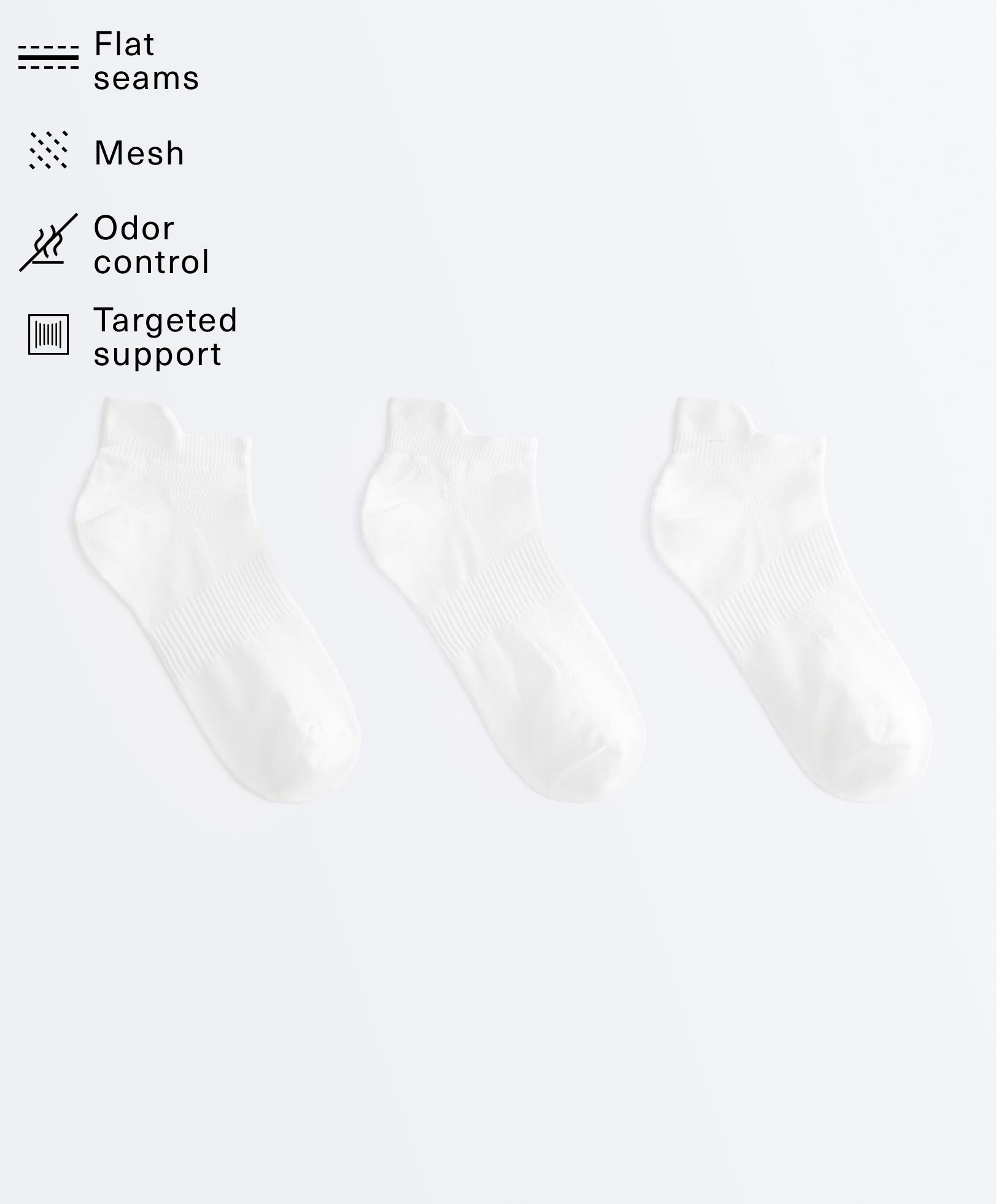 3 pairs of tab polyamide blend sports sneaker socks — WHITE