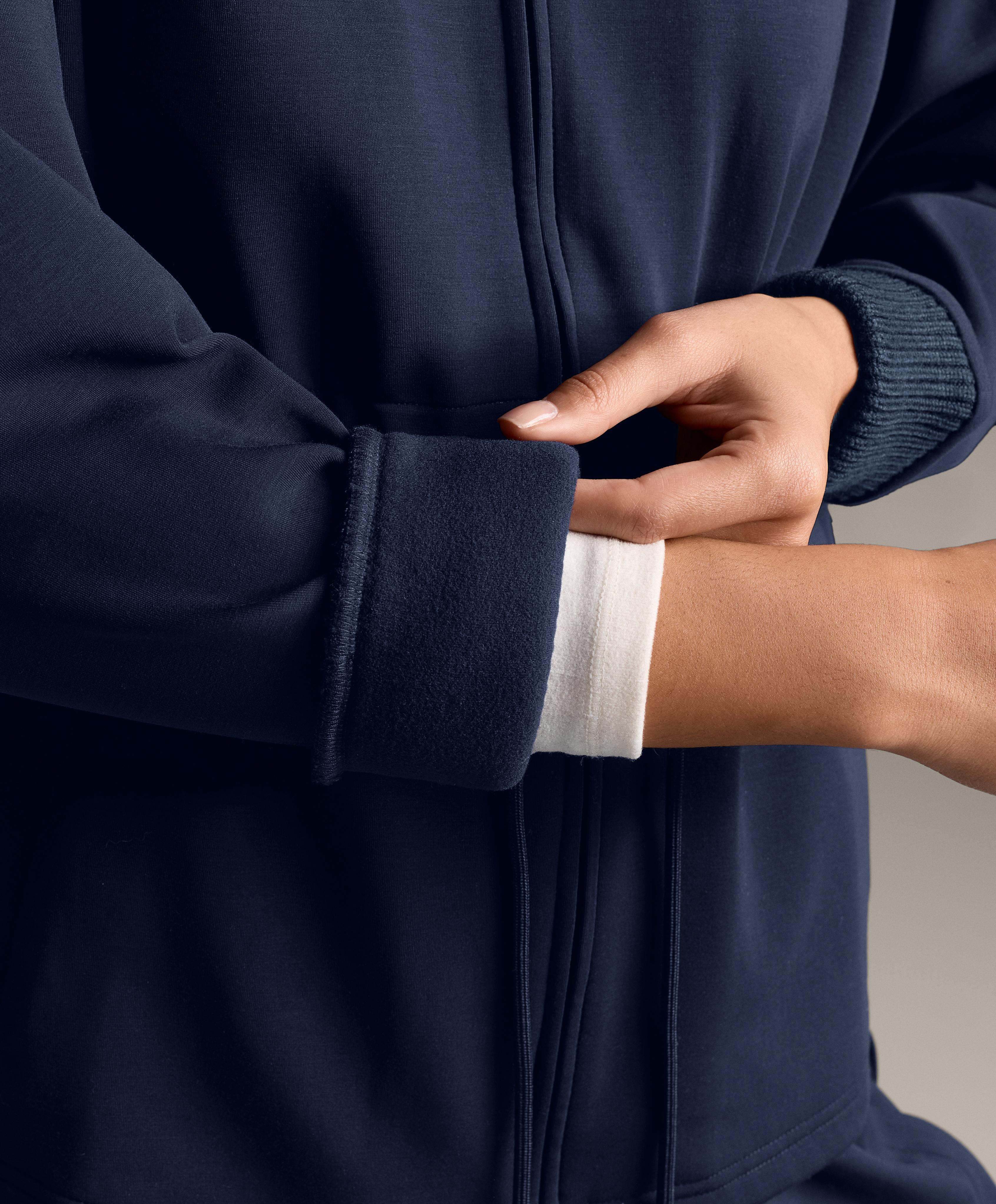 Adjustable waist knit collar jacket with brushed modal — NAVY BLUE