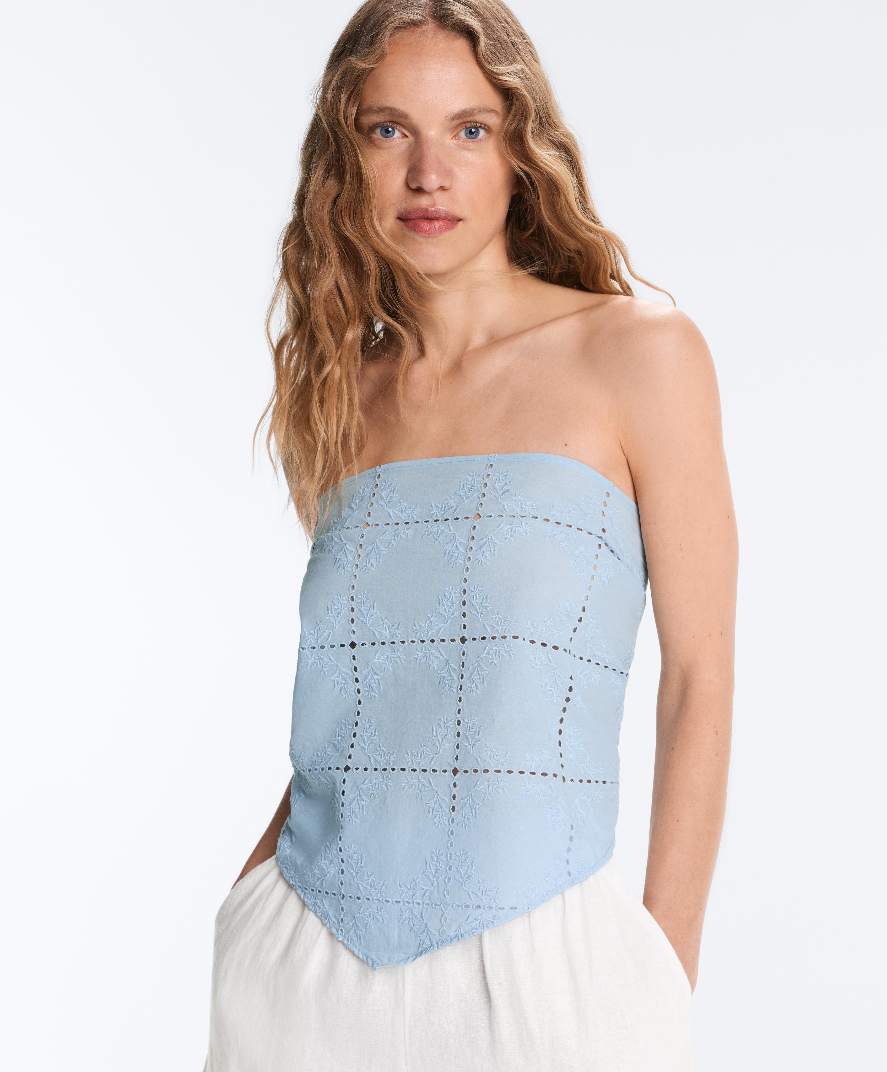 Embroidered 100% cotton scarf — PALE BLUE
