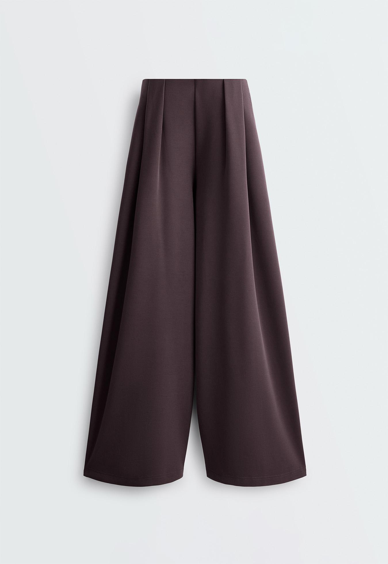 Wide-leg piqué trousers with modal — Purplish brown