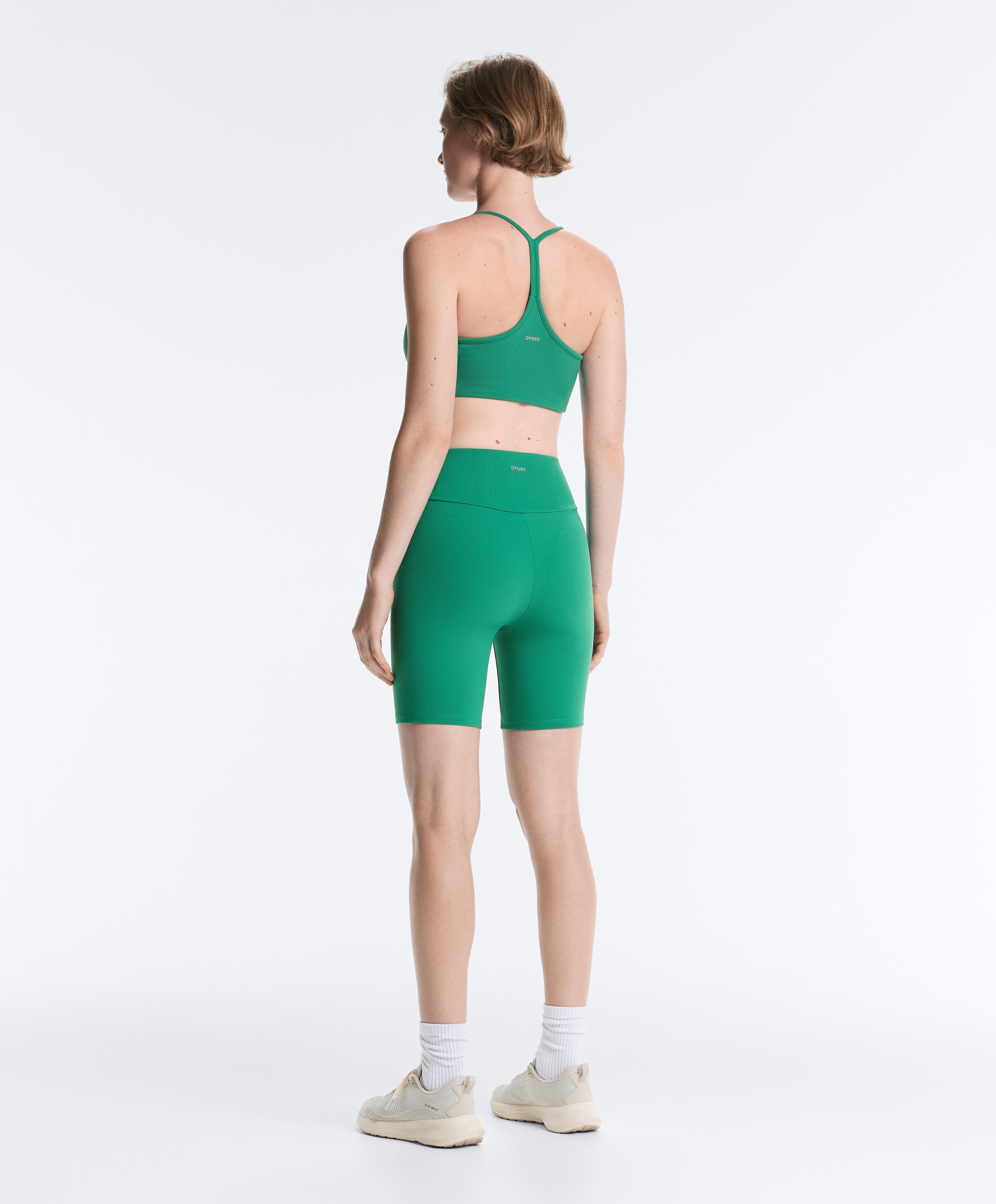 Low-support piqué sports bra — MID-GREEN MELANGE