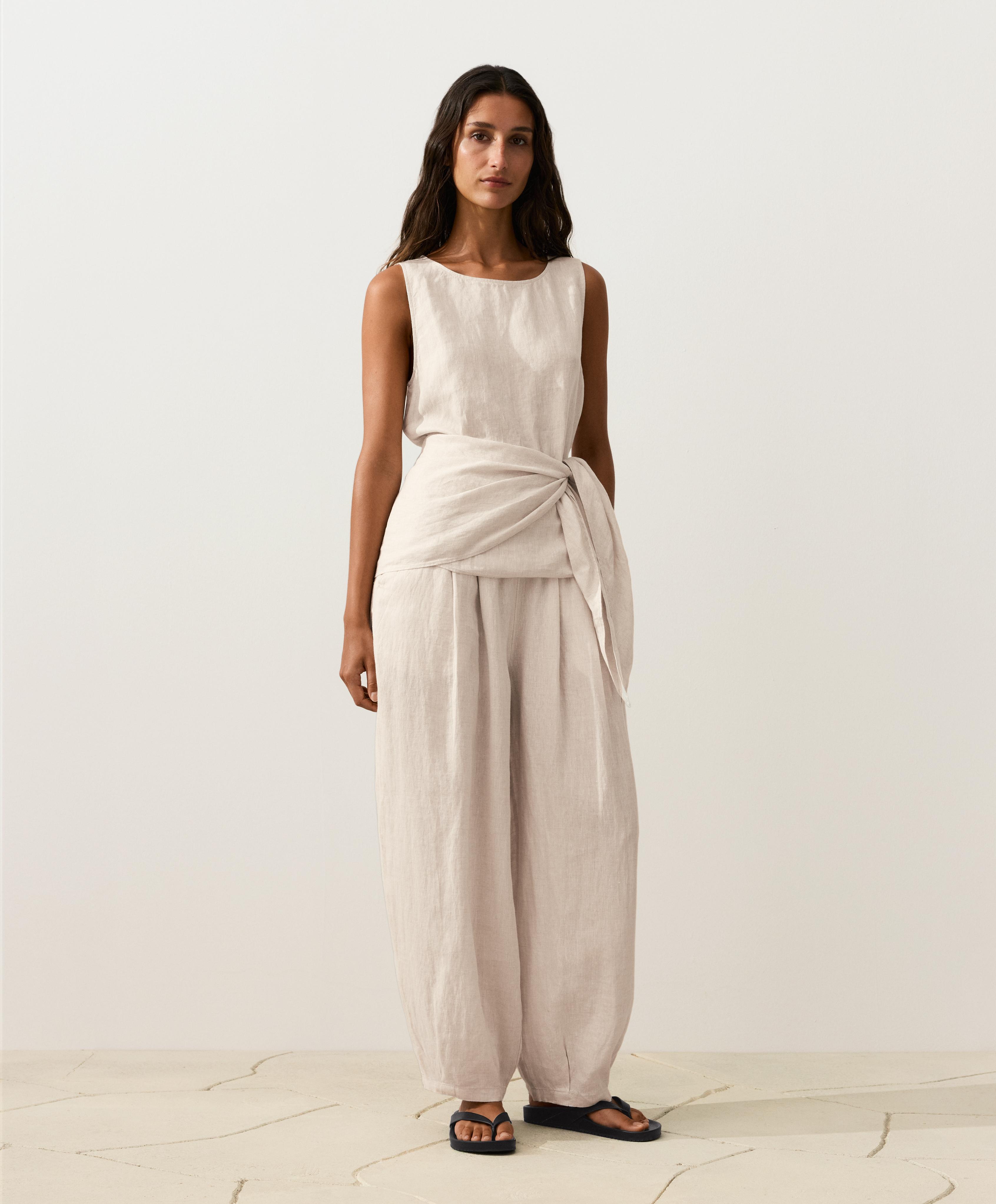 100% linen balloon trousers — SAND MELANGE