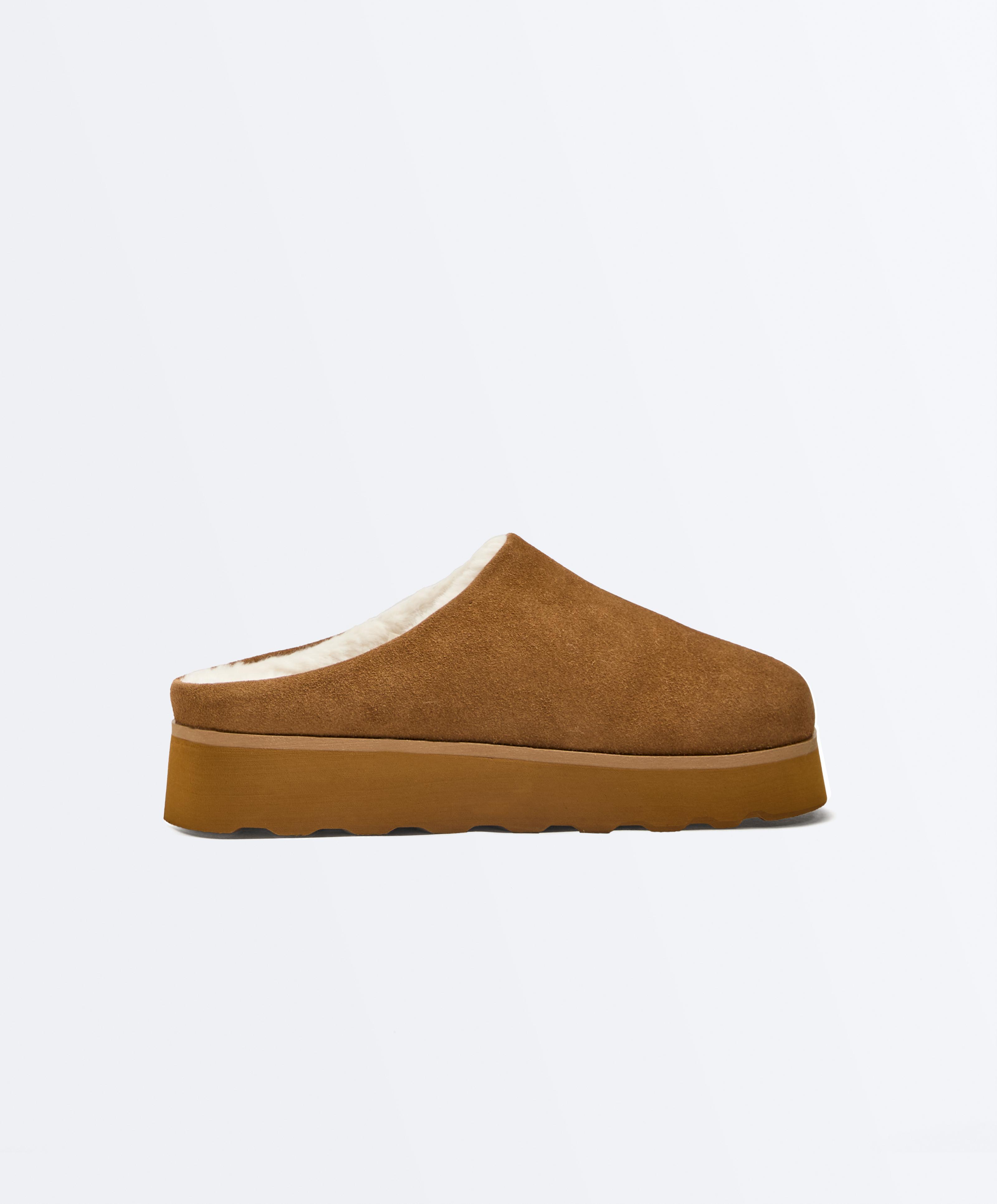 Faux-fur split-leather mules — LEATHER