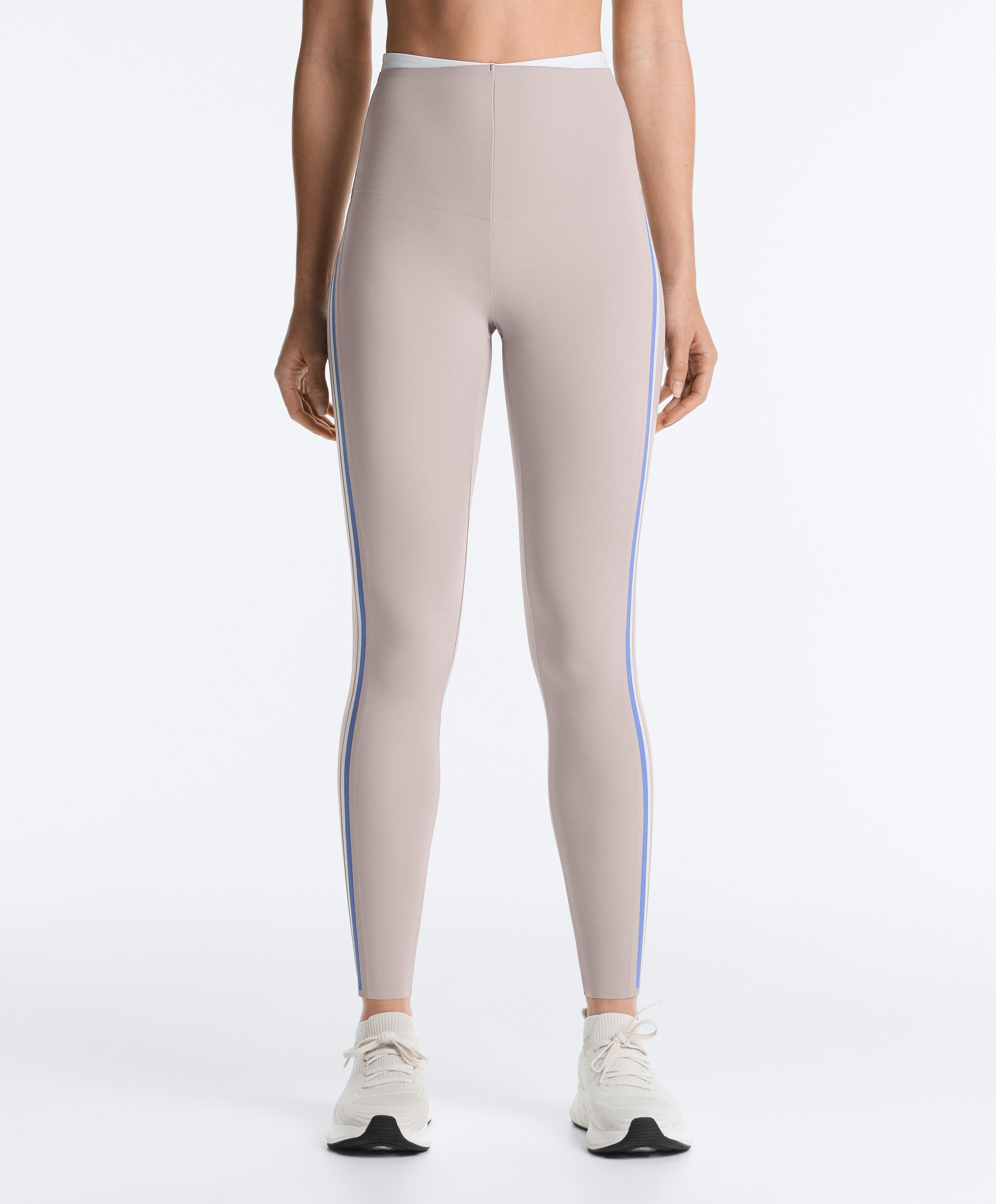 High rise compressive contrast ankle-length leggings — PINK-MINK