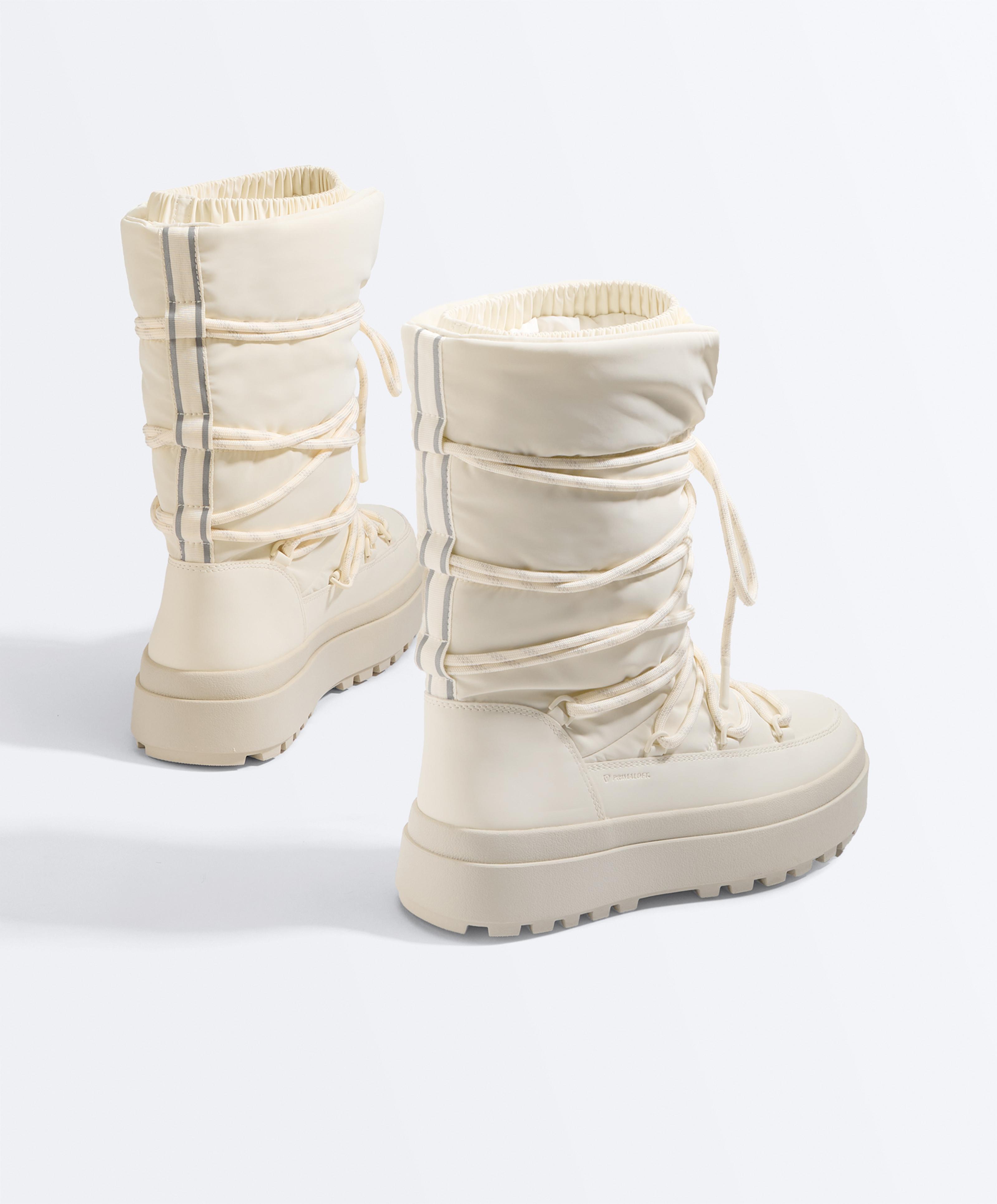 Laced nylon après-ski boots — ECRU